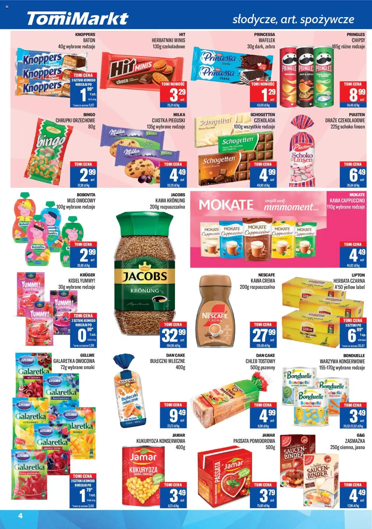 TomiMarkt Gazetka od 01.08.2025 | Strona: 4 | Produkty: Chleb tostowy, Cappuccino, Herbatniki, Chleb