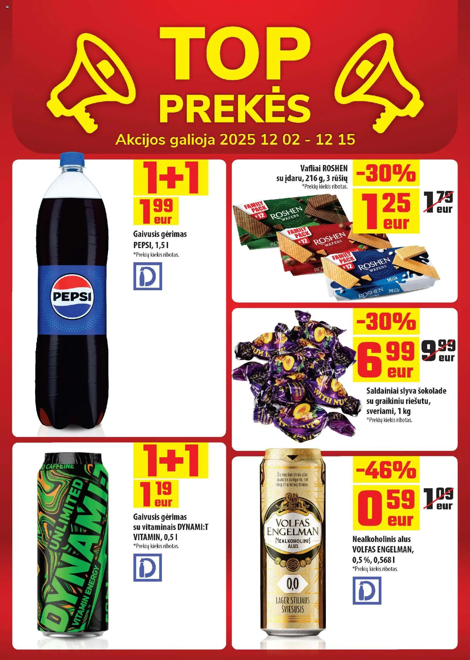 ČIA MARKET akcijos nuo 02.12.2025 | Puslapis: 20 | Prekių: Gaivusis gėrimas, Nealkoholinis alus, Alus, Vafliai