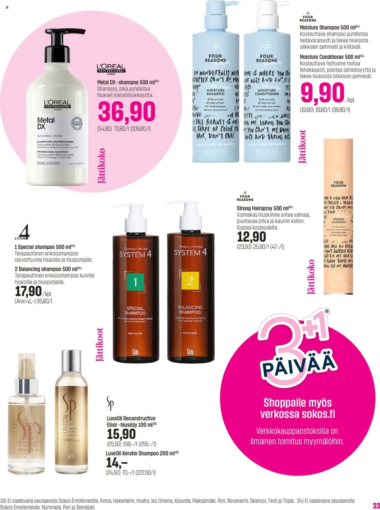 Sokos - 3+1 kuvasto 2025 – voimassa 24.09.2025 alkaen | Sivu: 33 | Tuotteet: Shampoo, Hoitoaine, Hiusöljy