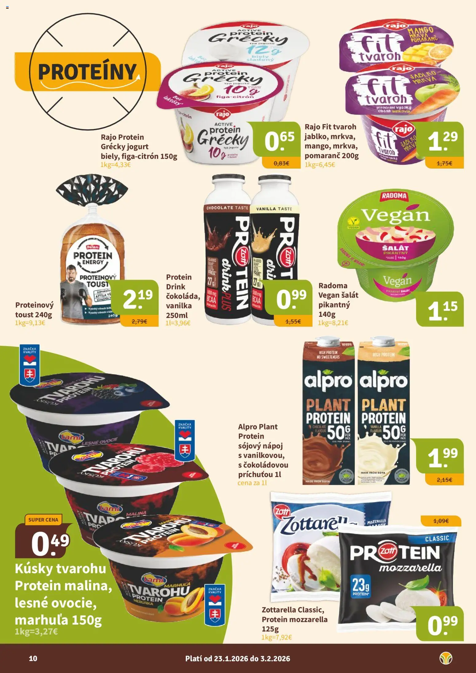 Nové Nitrazdroj akcie – leták je platný od 23.01.2026 | Strana: 10 | Produkty: Mozzarella, Mrkva, Alpro, Ovocie