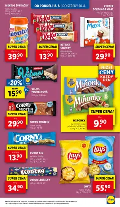 Lidl leták od 18.08.2025 | Strana: 29 | Produkty: Protein bar, Lay's, Kinder, Lentilky