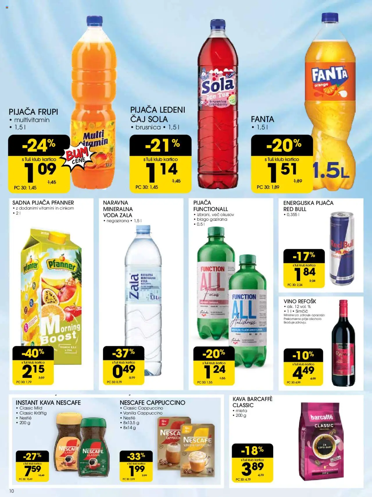 Novi Tuš katalog ponudbe – veljaven od 10.09.2025 | Stran: 10 | Izdelki: Instant kava, Kava, Vino, Voda