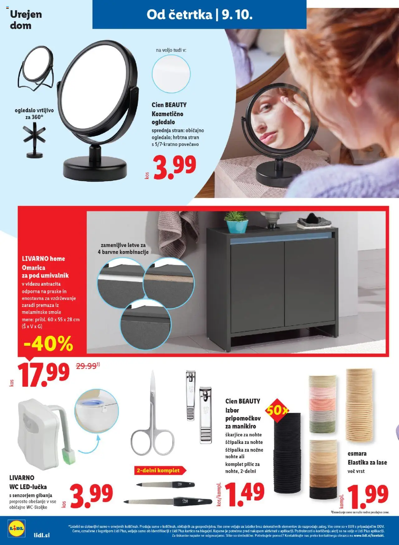 Novi Lidl katalog ponudbe – veljaven od 09.10.2025 | Stran: 24 | Izdelki: Elastika za lase, Ogledalo, Umivalnik, Omarica