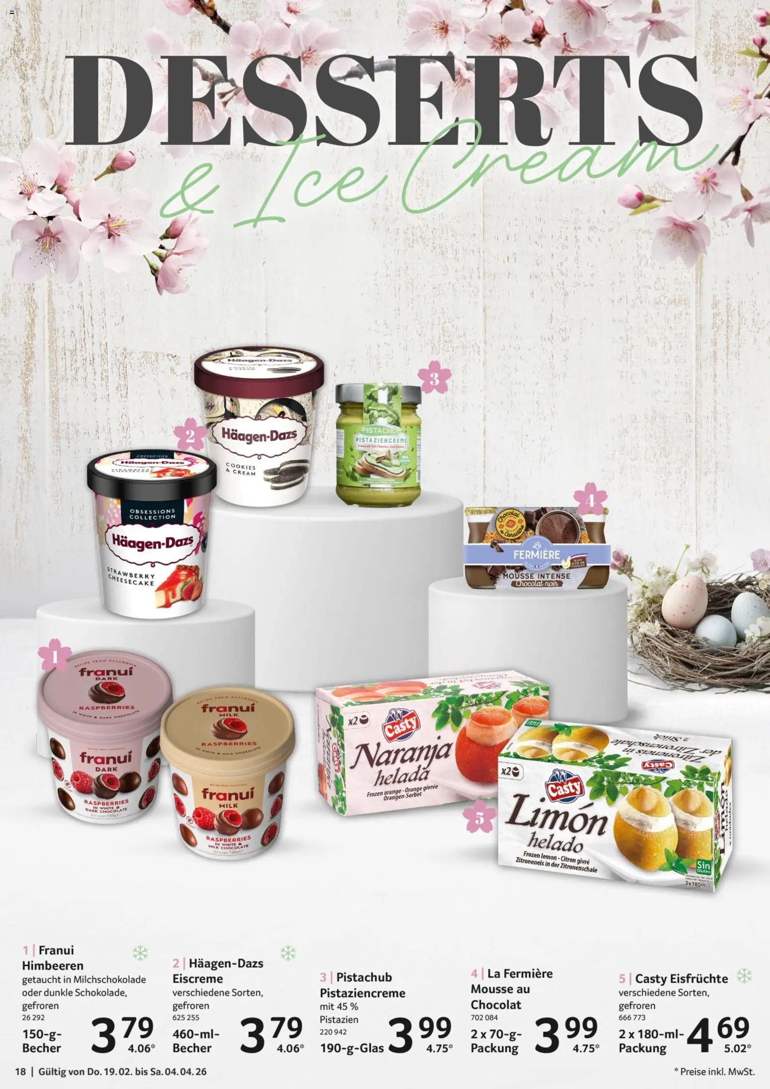 Selgros Feinkost Ostern – gültig ab 19.02.2026 | Seite: 18 | Produkte: Himbeeren, Eiscreme, Pistazien