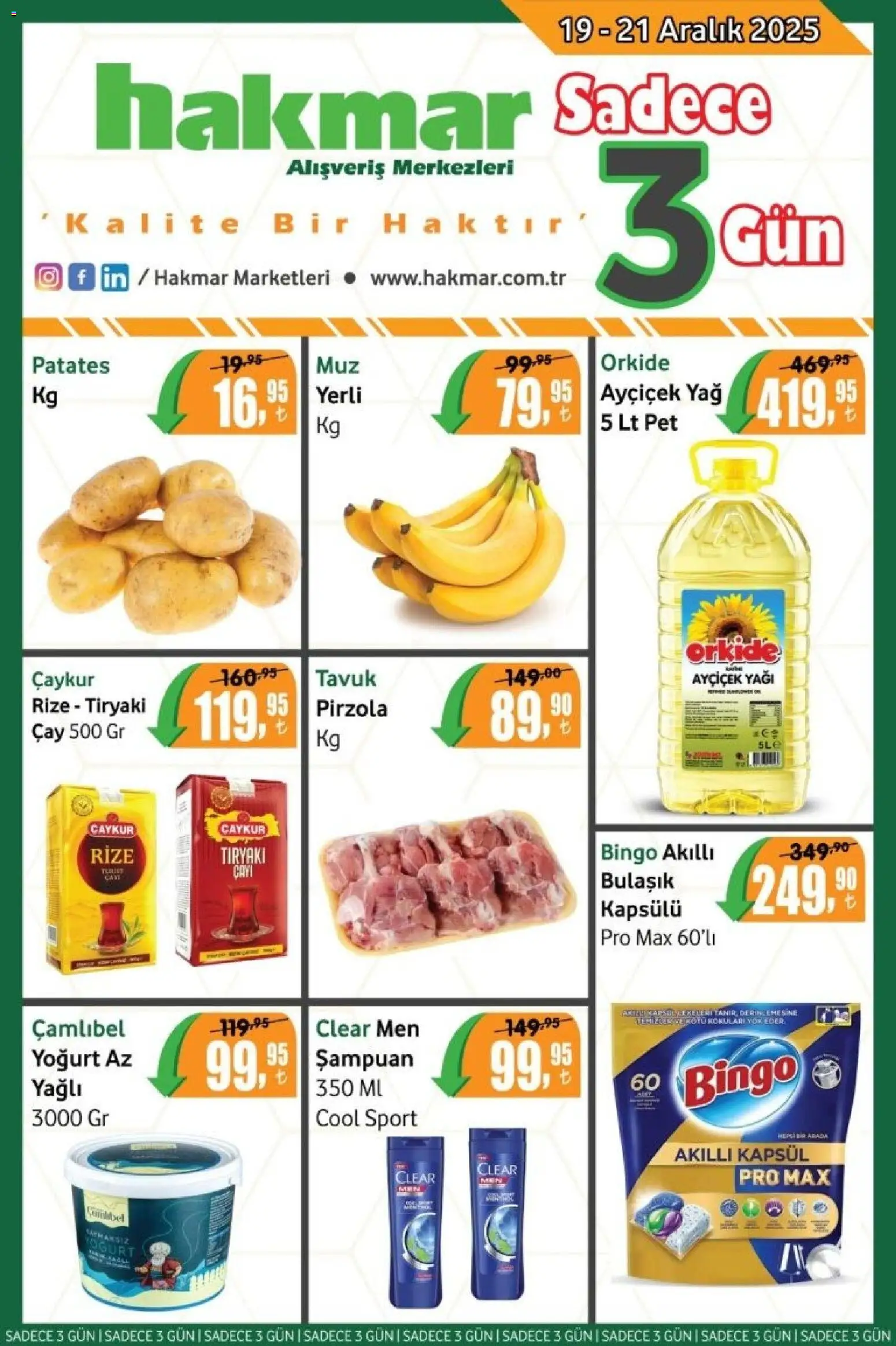 Hakmar - Katalog Sadece 3 Gün - 19.12.2025 tarihinden itibaren geçerlidir | Sayfa: 1 | Ürünler: Şampuan, Yoğurt, Yağ, Pirzola