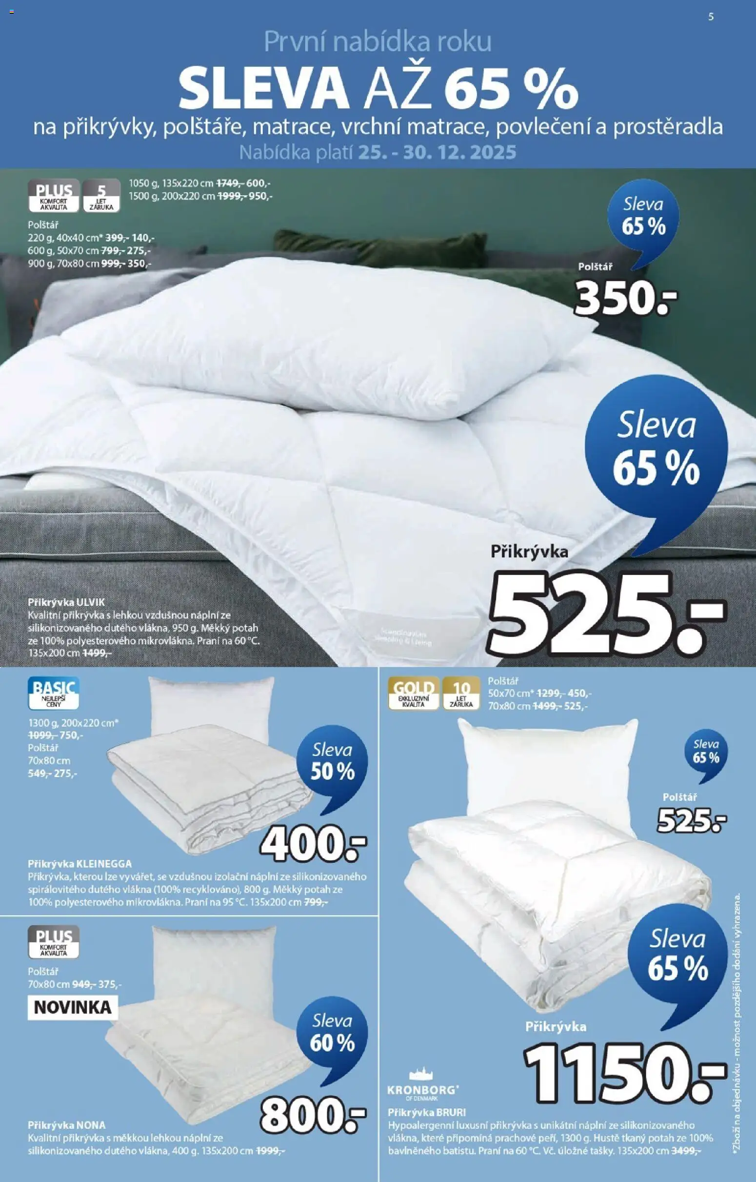JYSK leták od 25.12.2025 | Strana: 5 | Produkty: Prostěradla, Povlečení, Polštář, Přikrývka