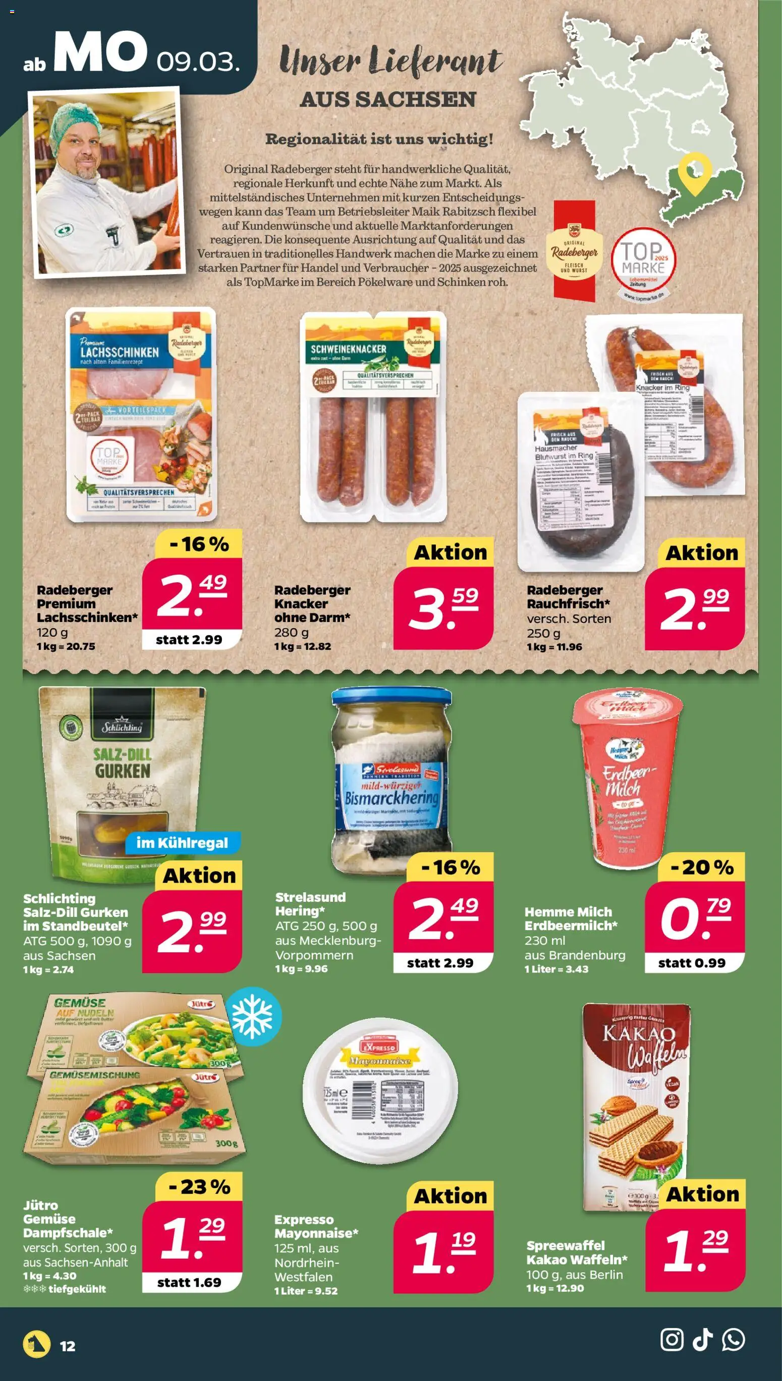 Netto Prospekt 	 – gültig ab 09.03.2026 | Seite: 12 | Produkte: Milch, Waffeln, Gemüse, Nudeln