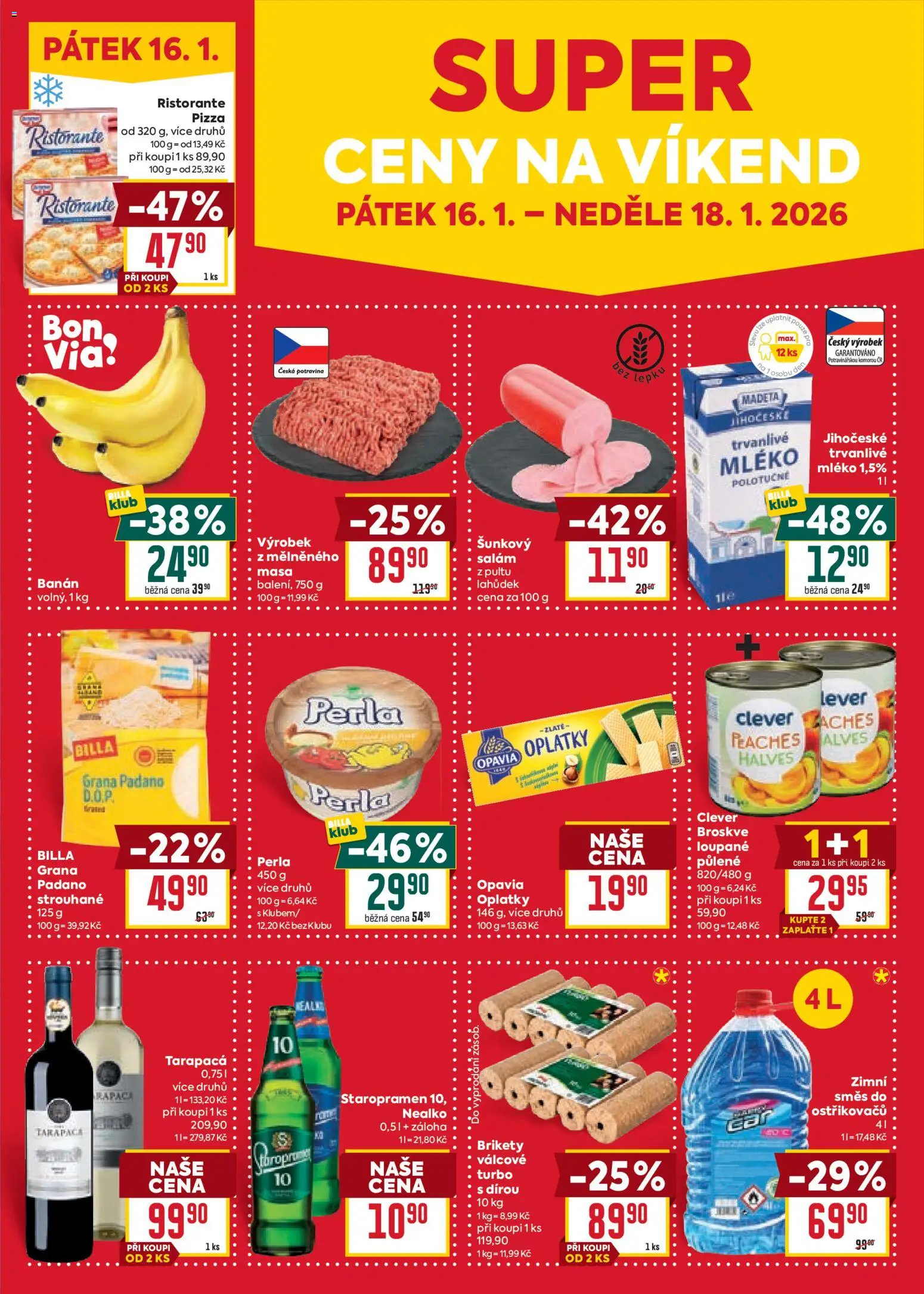 Billa Velký leták od 14.01.2026 | Strana: 35 | Produkty: Tarapaca, Staropramen, Pizza, Broskve