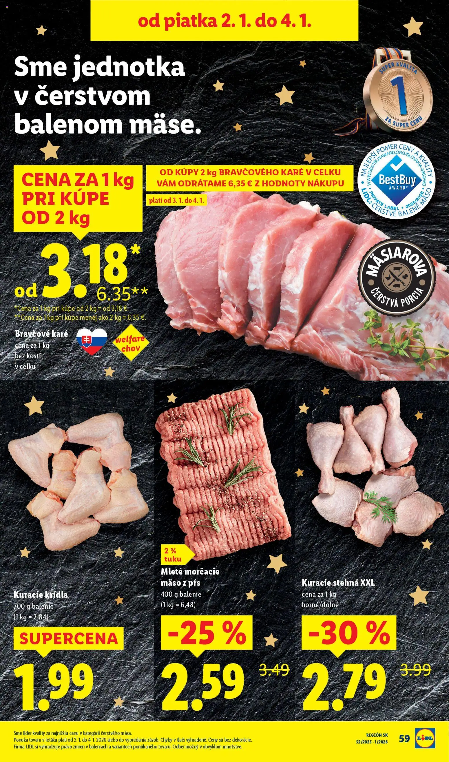 Nové Lidl akcie – leták je platný od 27.12.2025 | Strana: 71 | Produkty: Kuracie stehná, Kuracie krídla, Bravčové karé