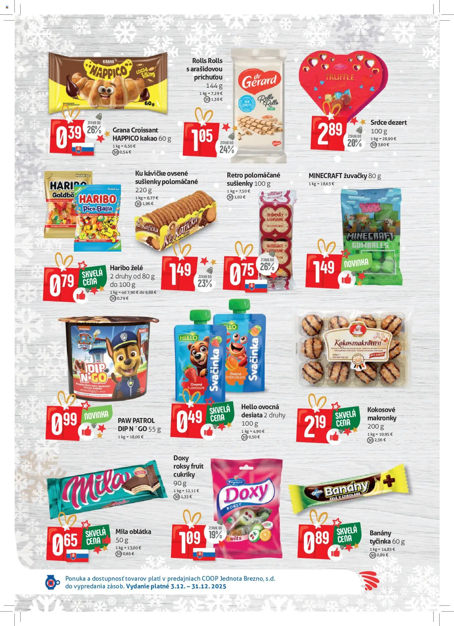 Nové COOP Jednota akcie – leták je platný od 03.12.2025 | Strana: 6 | Produkty: Banány, Croissant, Cukríky, Kakao