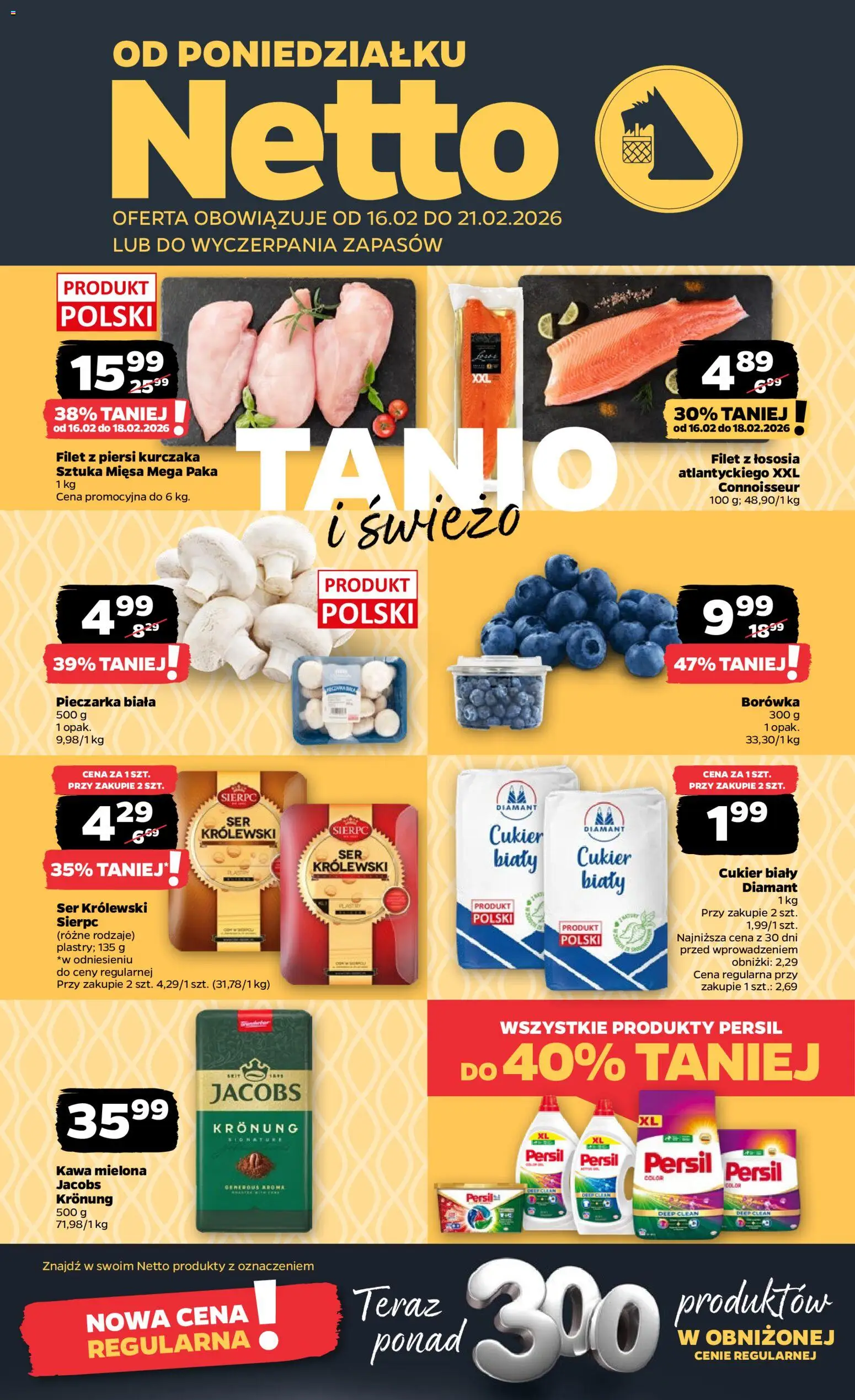 Netto gazetka - Spożywcza od 16.02.2026 | Strona: 1 | Produkty: Piersi, Ser, Filet z piersi kurczaka, Filet z łososia