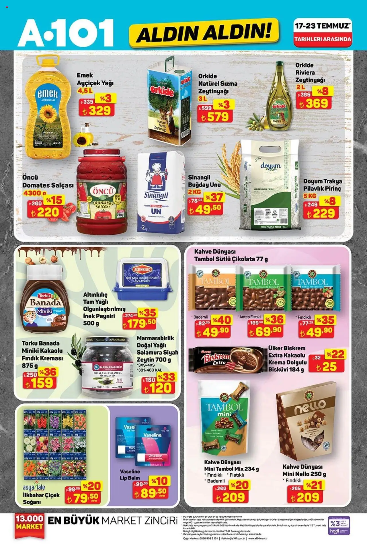 A101 Katalog Aldın Aldın - 17.07.2025 tarihinden itibaren geçerlidir | Sayfa: 1 | Ürünler: Kahve, Çikolata, Pirinç, Bisküvi