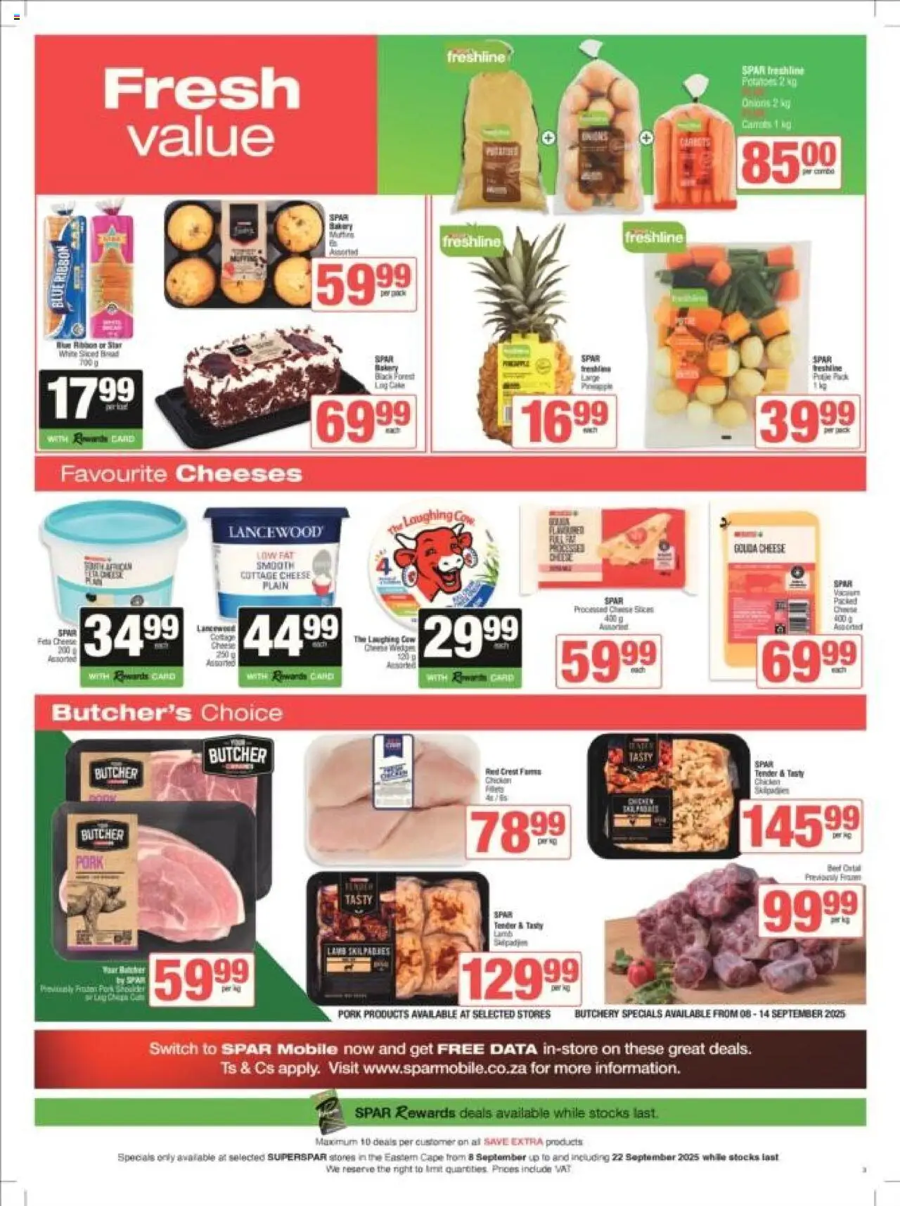 New Superspar catalogue – valid from 08.09.2025 | Page: 3 | Products: Data, Cheese, Bread, Pork