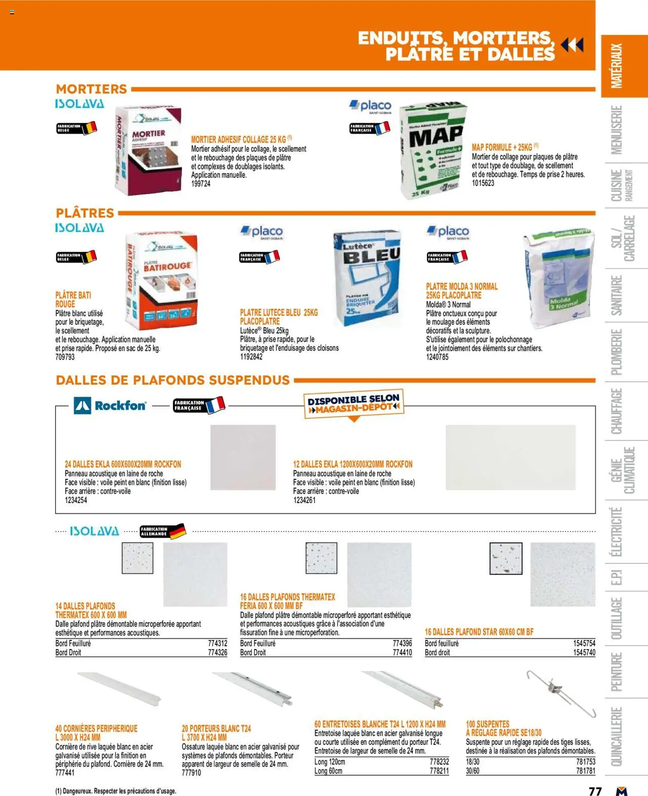  | Page: 77 | Produits: Sac, Mortier, Plâtre, Prise