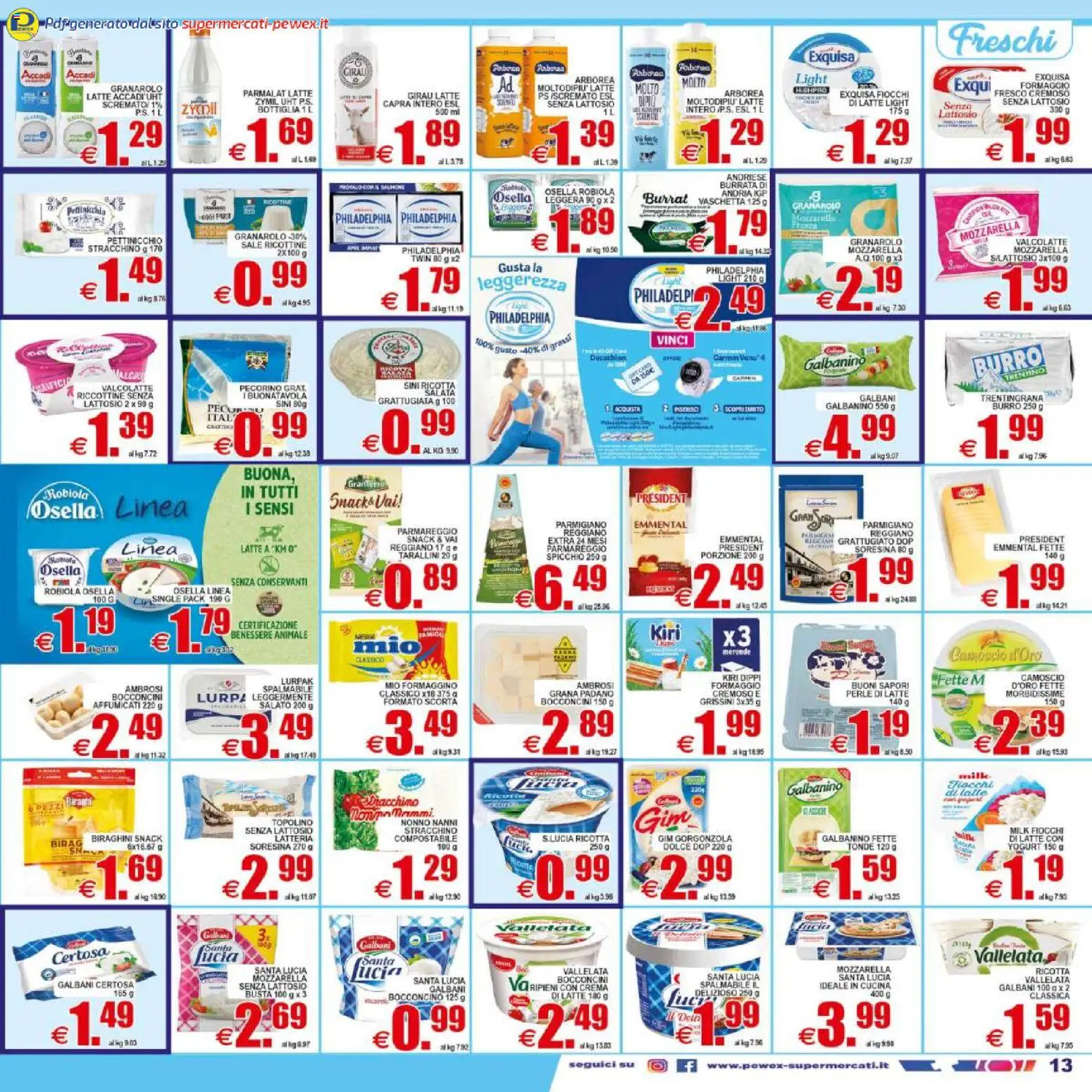 Volantino Pewex del 29.04.2026 | Pagina: 13 | Prodotti: Stracchino, Parmigiano reggiano, Gorgonzola, Emmental