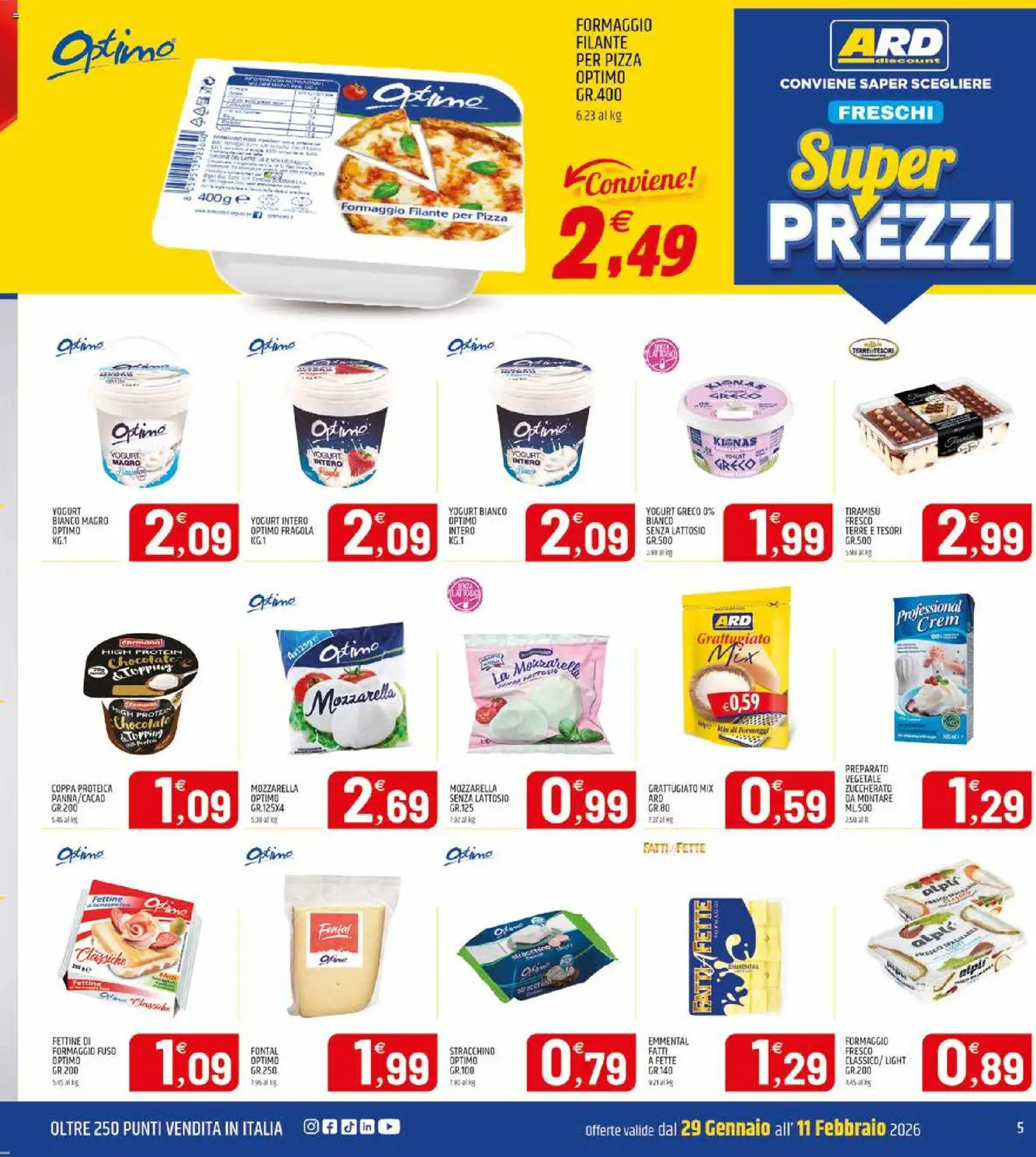 Volantino ARD Discount del 29.01.2026 | Pagina: 5 | Prodotti: Yogurt greco, Pizza, Mozzarella, Formaggio