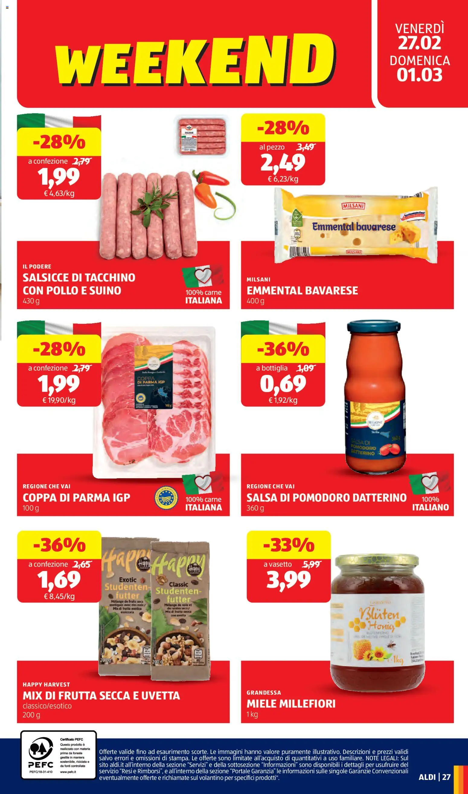 Volantino Aldi del 23.02.2026 | Pagina: 27 | Prodotti: Pollo, Suino, Miele, Emmental