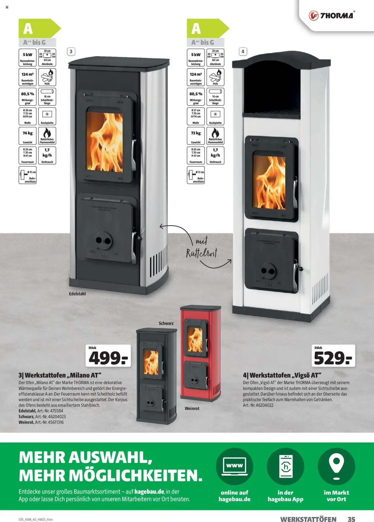 Hagebau Kaminöfen – gültig ab 07.07.2025 | Seite: 35 | Produkte: Ofen, Gewicht, Kochplatte