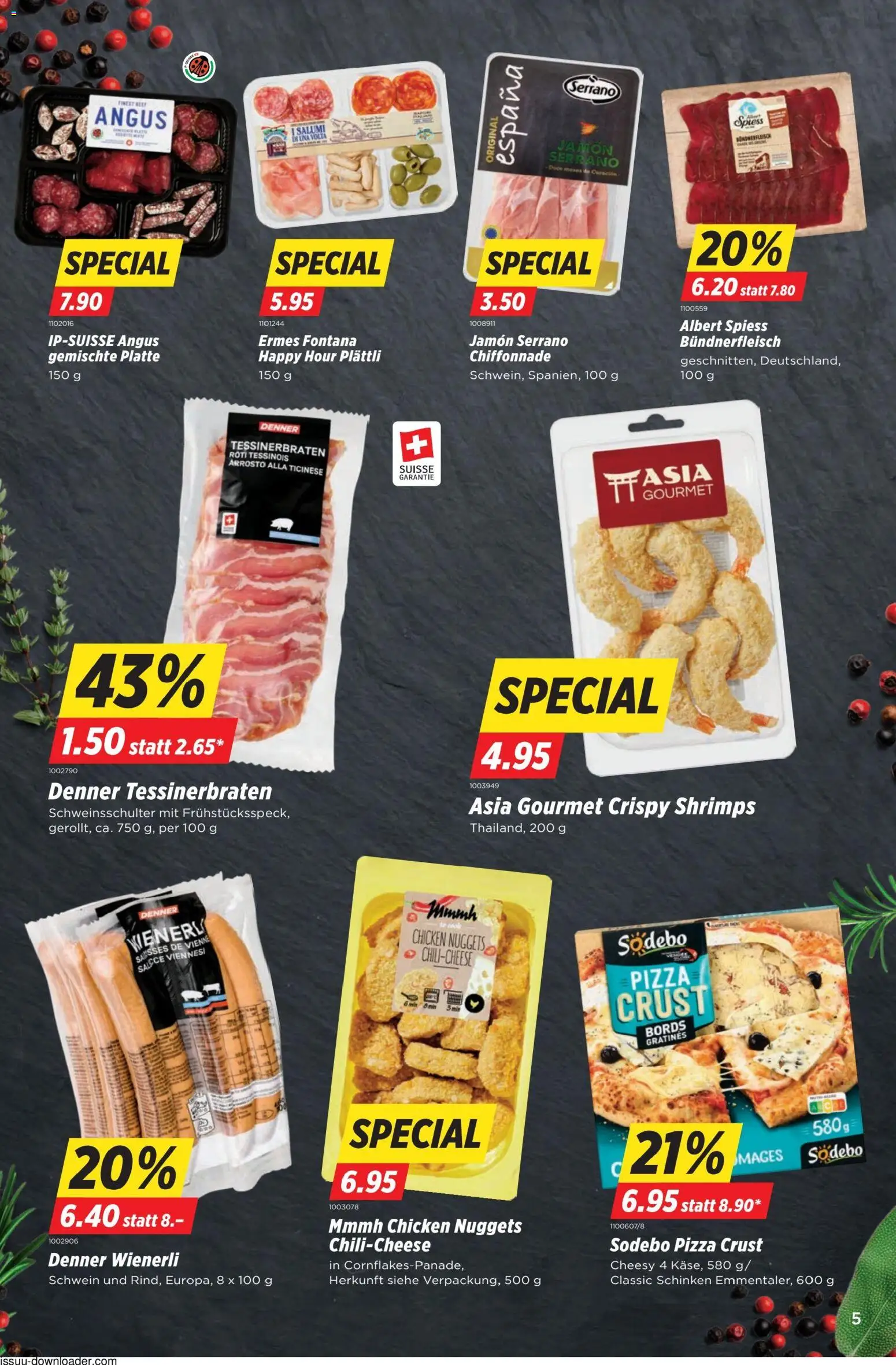 Denner Aktionen – gültig ab 28.10.2025 | Seite: 5 | Produkte: Schinken, Pizza