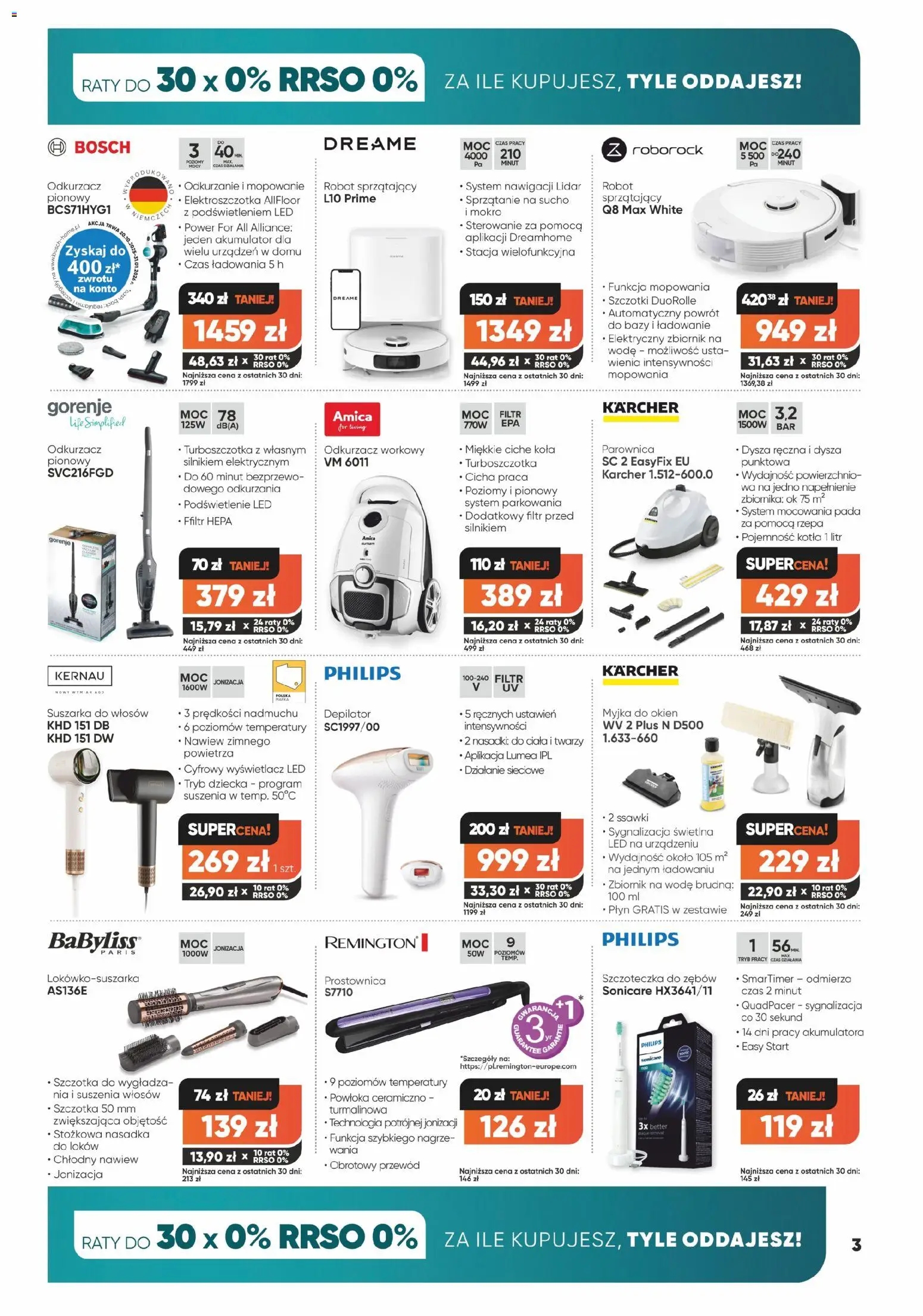 Max elektro Gazetka od 02.12.2025 | Strona: 3 | Produkty: Depilator, Suszarka do włosów, Prostownica, Robot sprzątający