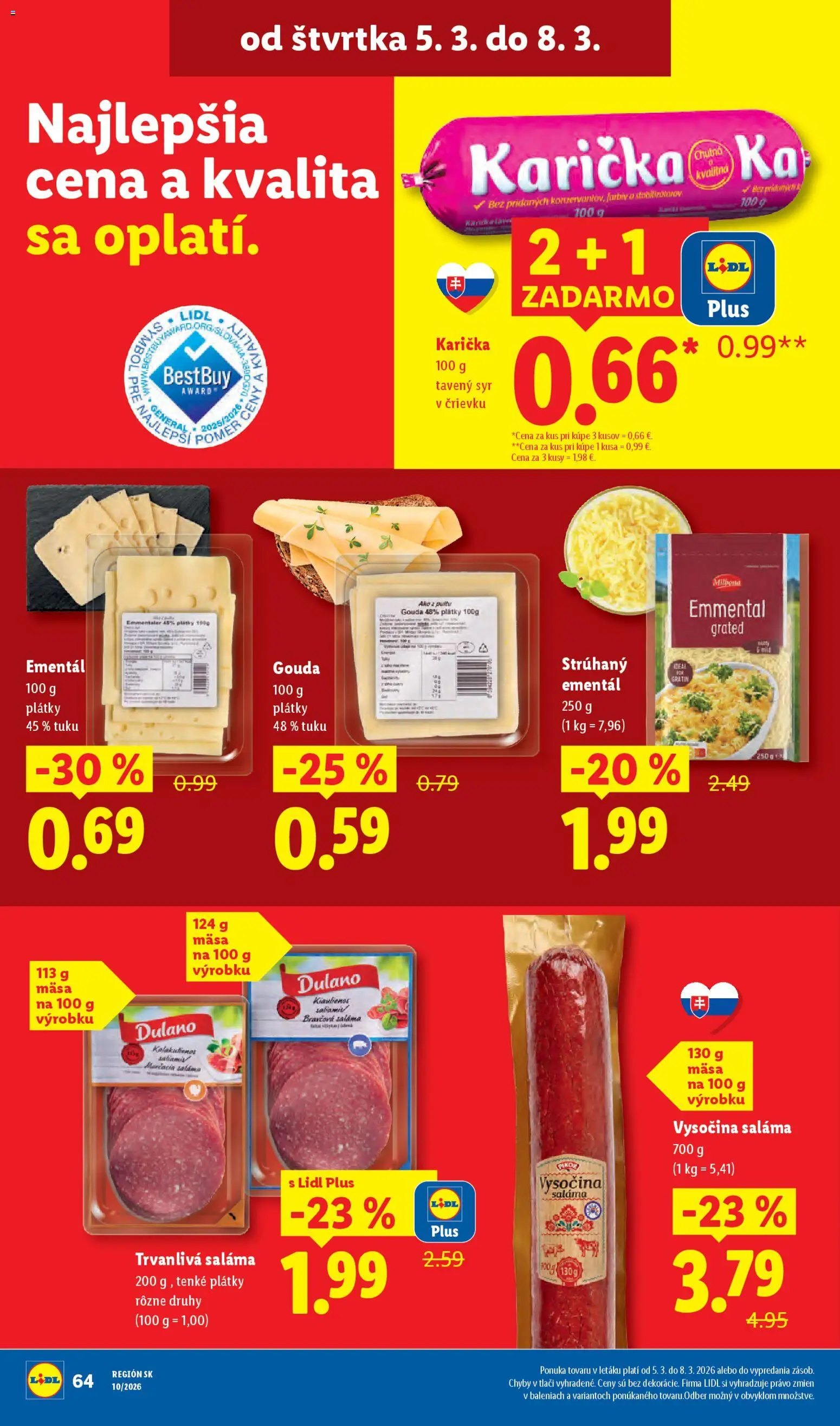 Nové Lidl akcie – leták je platný od 05.03.2026 | Strana: 16 | Produkty: Syr, Saláma, Gouda