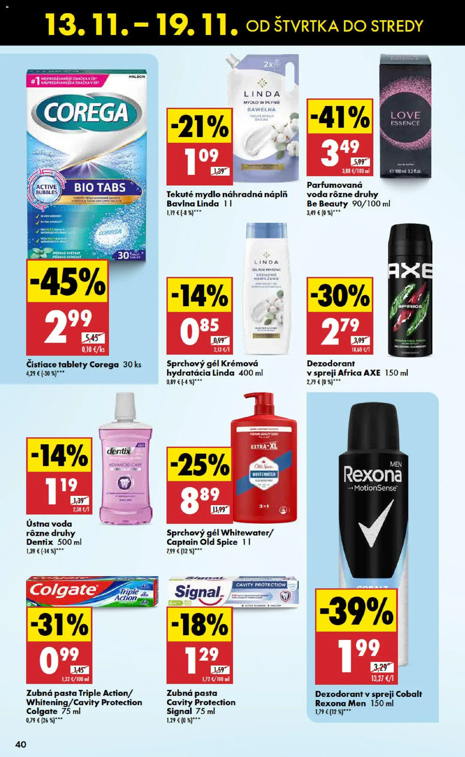 Nové Biedronka akcie – leták je platný od 13.11.2025 | Strana: 40 | Produkty: Dezodorant, Zubná pasta, Ústna voda, Voda