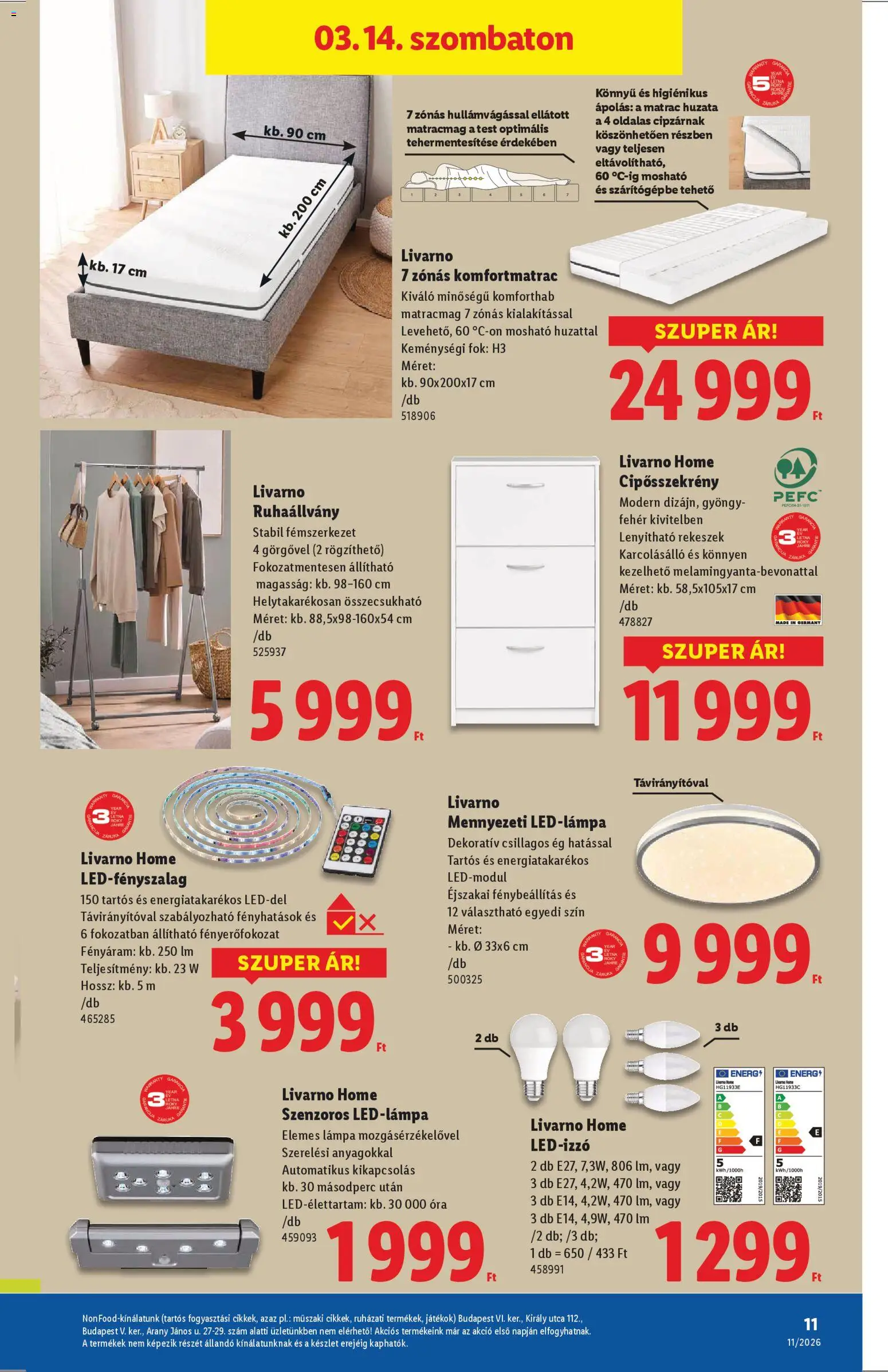 Lidl akciós ujság - amely érvényes a következő dátumtól: 12.03.2026 | Oldal: 11 | Termékek: Led-izzó, Cipősszekrény, Ruhaállvány, Óra