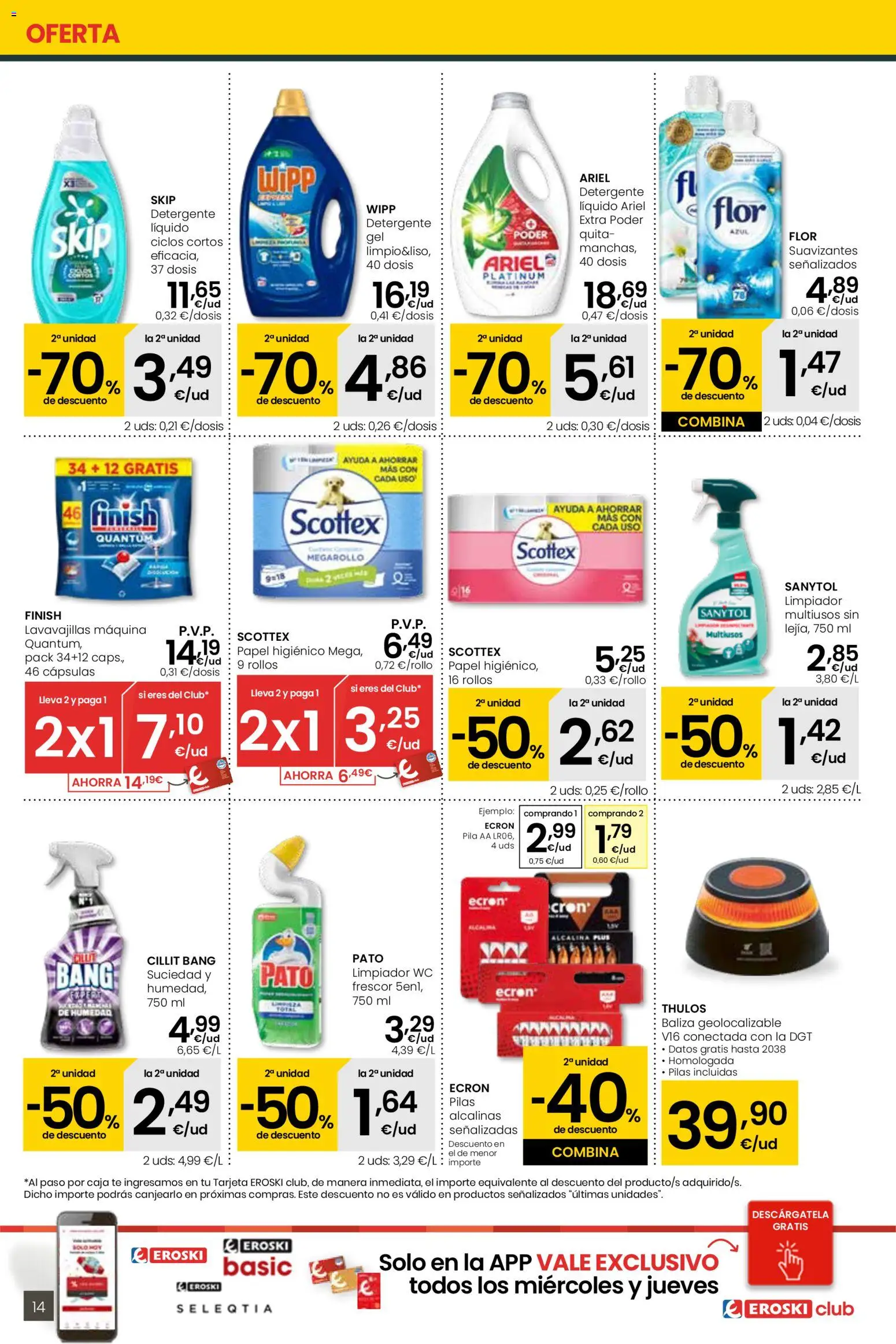 Eroski - Siempre a buen precio Supermercados │ válido desde el 05.01.2026 | Página: 14 | Productos: Detergente, Papel higienico, Té, Caja
