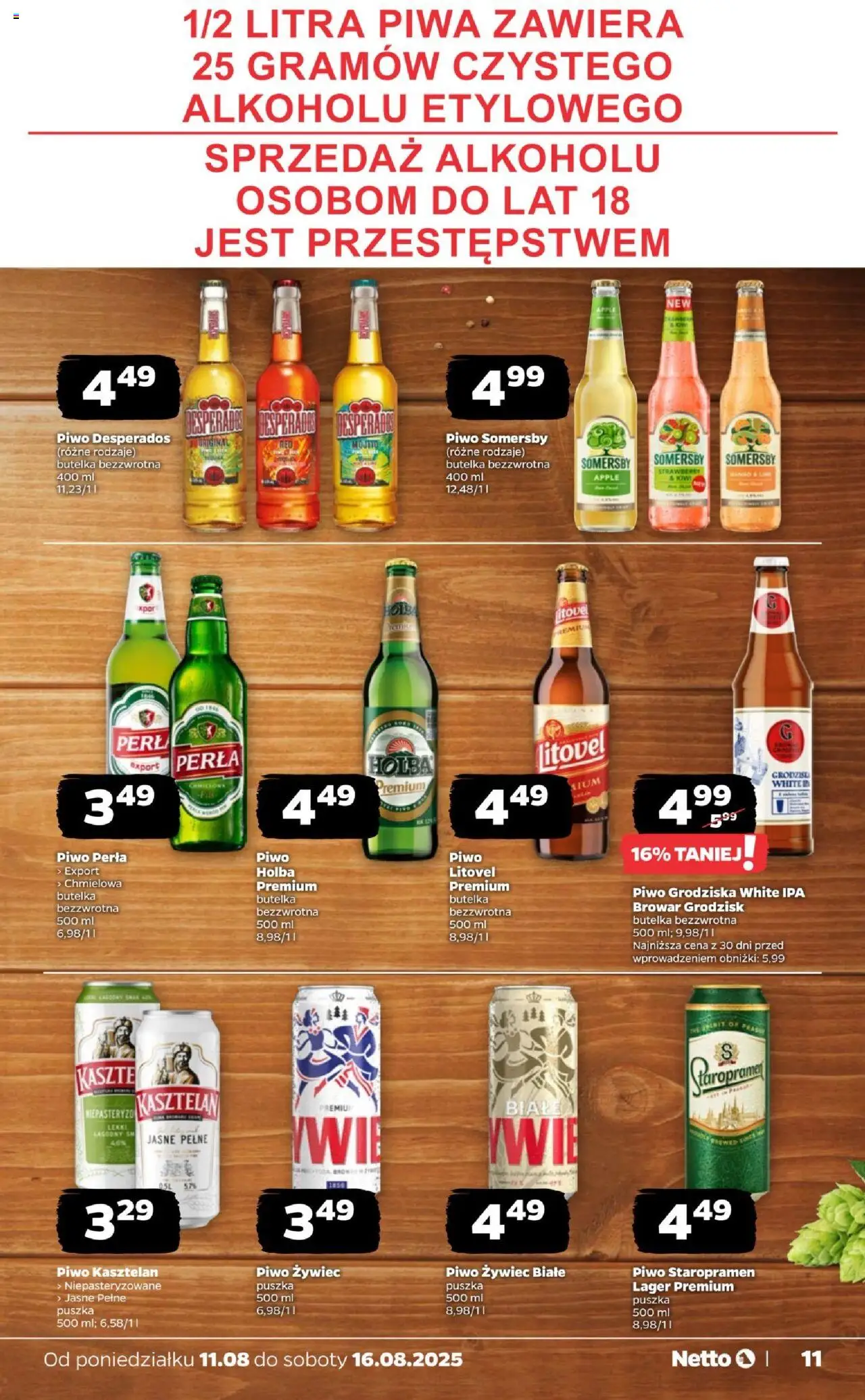 Netto gazetka - Spożywcza od 11.08.2025 | Strona: 11 | Produkty: Piwo Somersby, Piwo Desperados, Piwo, Somersby