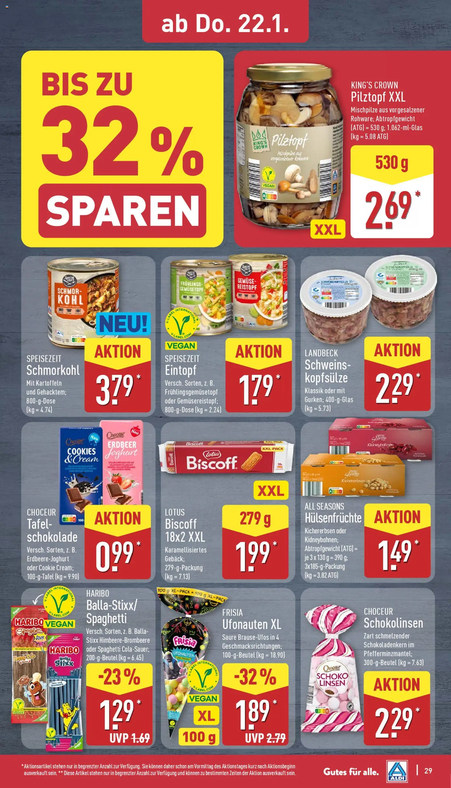 Aldi Prospekt 	 – gültig ab 19.01.2026 | Seite: 29 | Produkte: Haribo, Schokolade, Kartoffeln, Gemüse