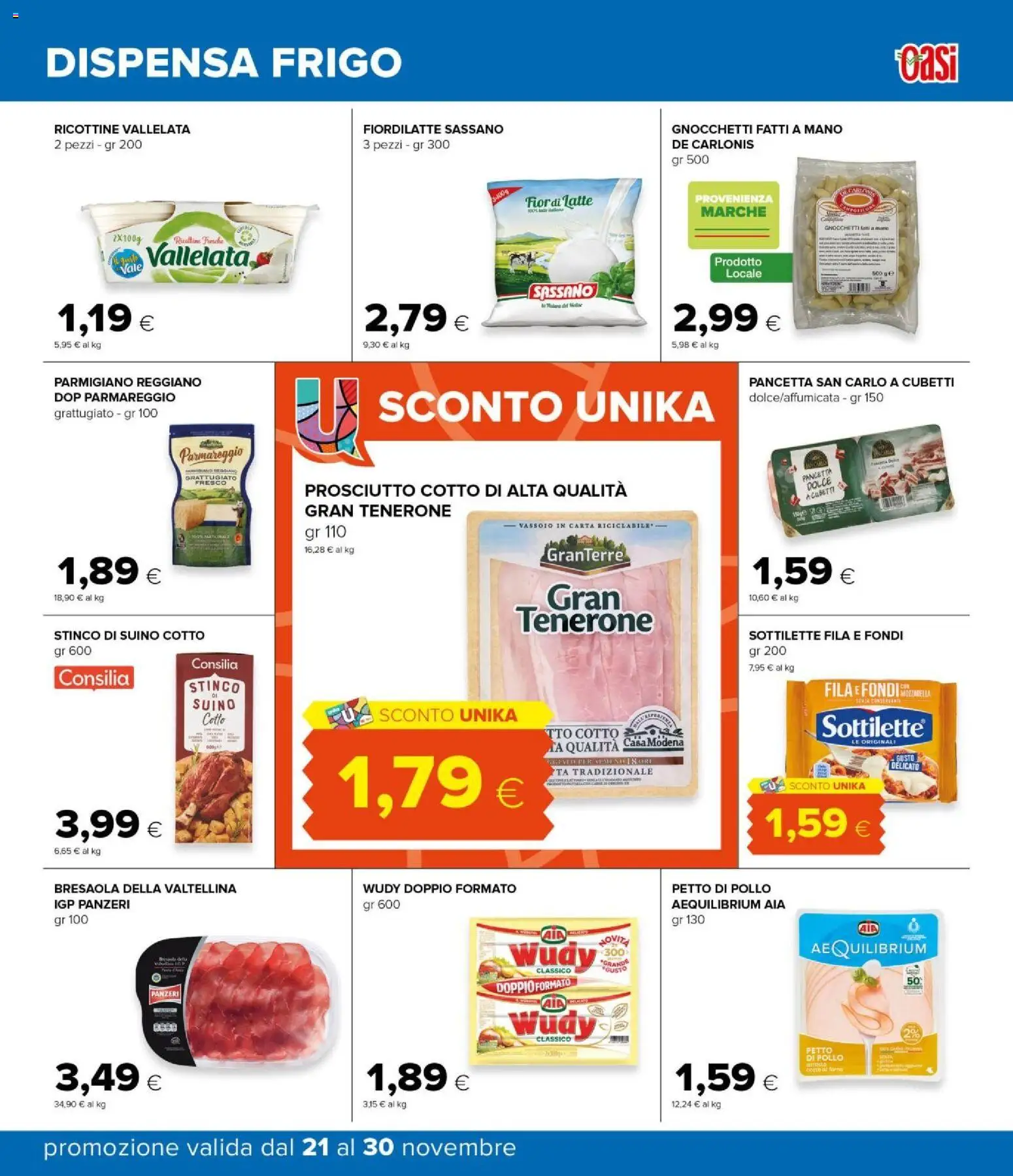 Volantino Oasi del 21.11.2025 | Pagina: 25 | Prodotti: Petto di Pollo, Mozzarella, Latte, Vassoio