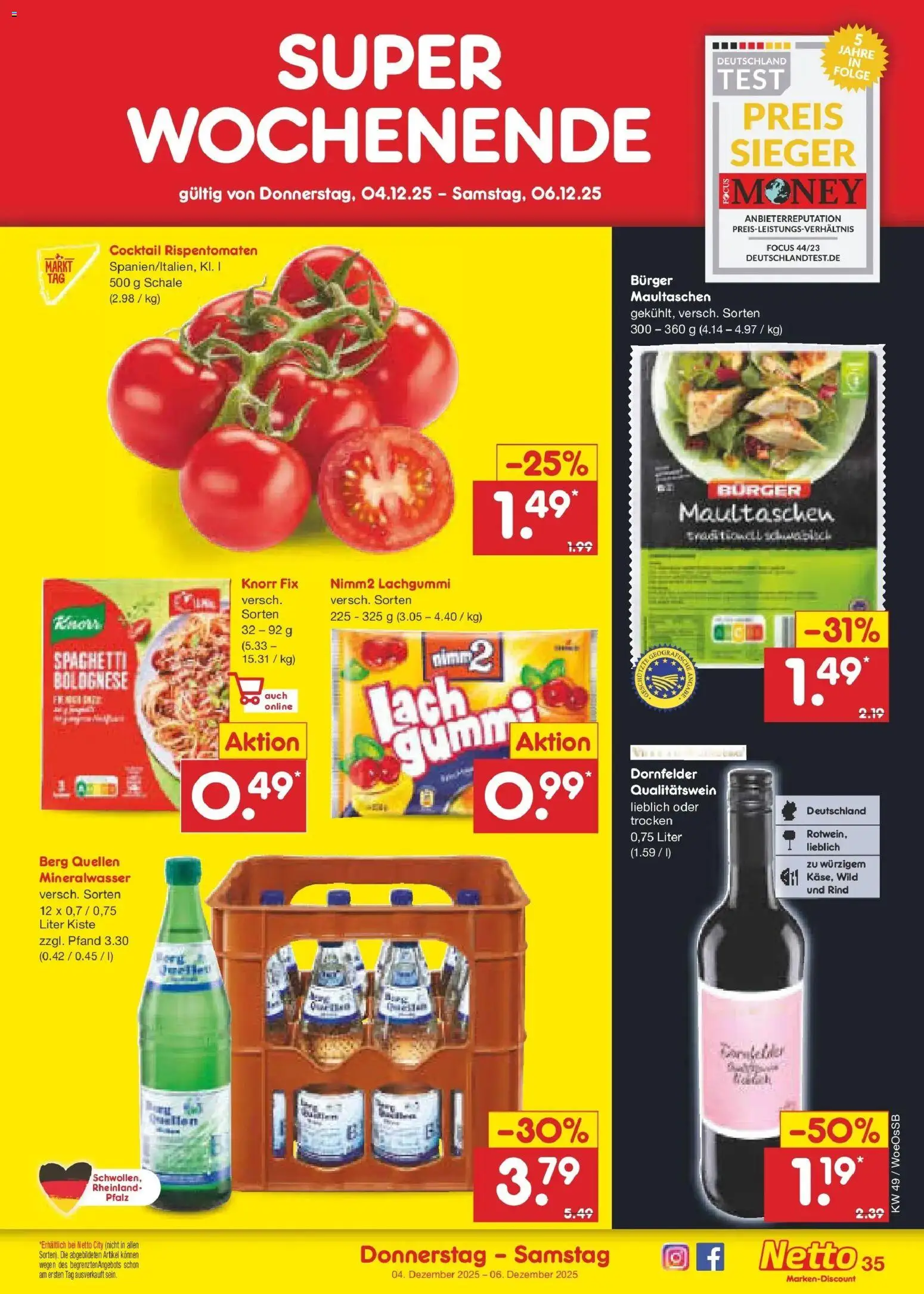 Netto Marken-Discount prospekt Gemmingen	 – gültig ab 01.12.2025 | Seite: 37 | Produkte: Burger, Knorr, Mineralwasser, Maultaschen