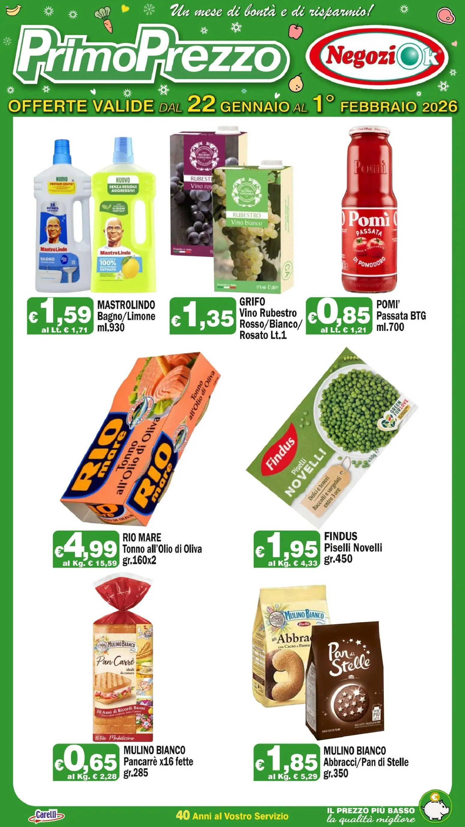 Volantino Primo Prezzo del 22.01.2026 | Pagina: 2 | Prodotti: Latte, Piselli, Tonno, Cacao