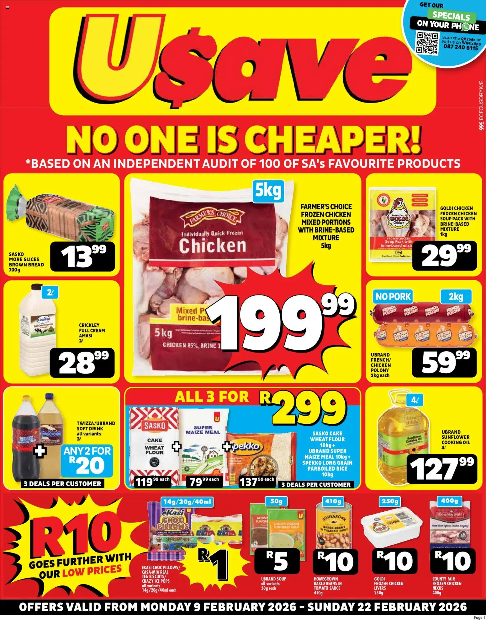 New Usave catalogue – valid from 09.02.2026 | Page: 1 | Products: Flour, Polony, Rice, Soup