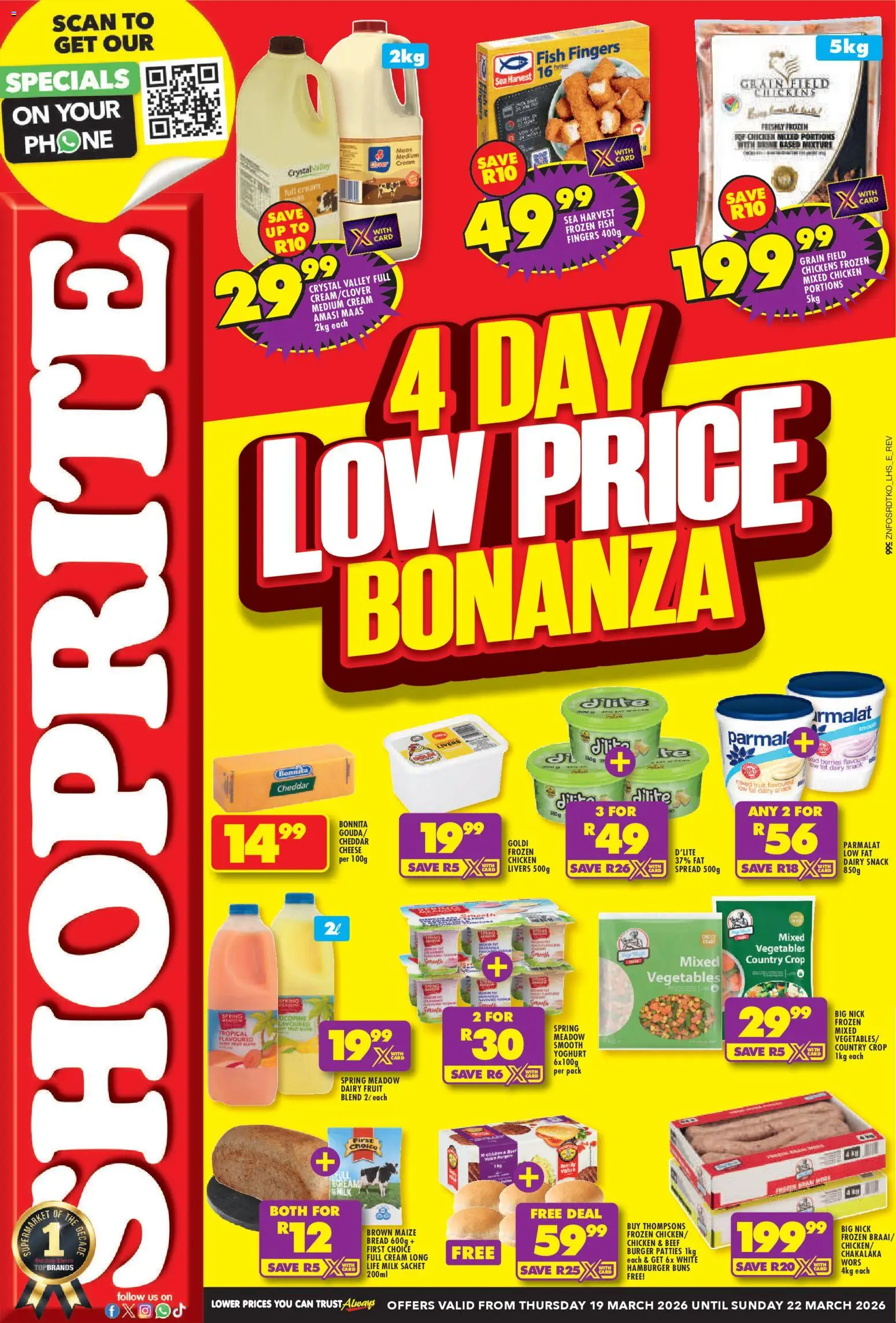 New Shoprite catalogue – valid from 19.03.2026 | Page: 1 | Products: Chicken, Beef, Burgers, Fruit