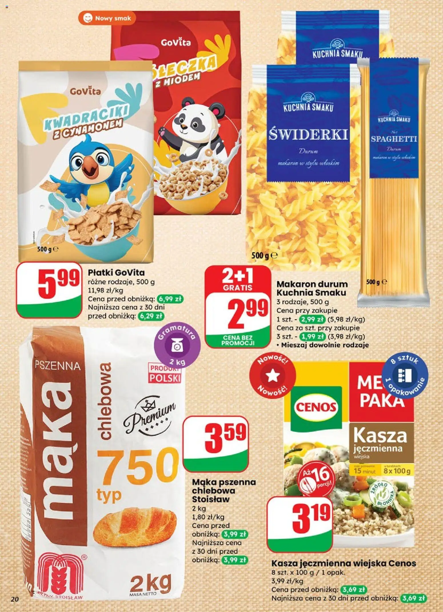 Dino Gazetka od 29.10.2025 | Strona: 20 | Produkty: Kasza, Makaron durum, Płatki, Makaron