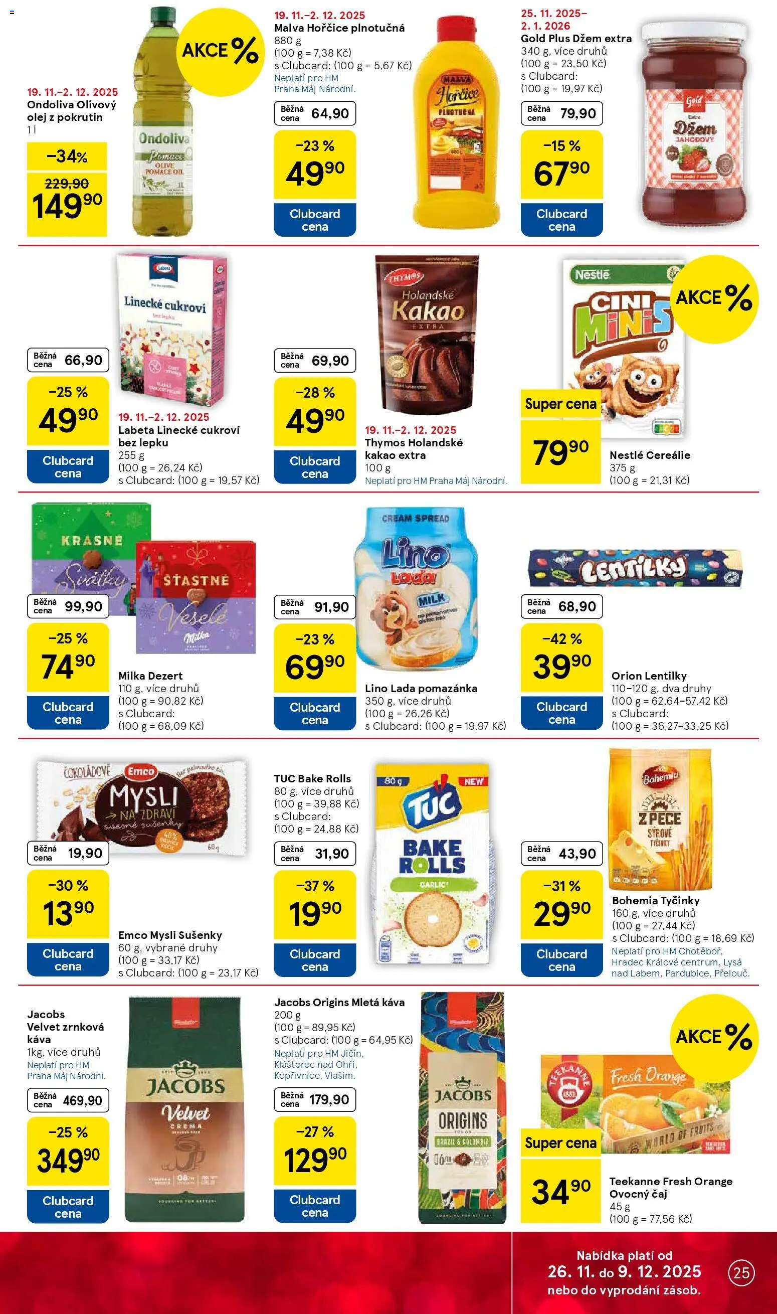 Tesco Black Friday od 26.11.2025 | Strana: 25 | Produkty: Káva, Čaj, Pomazánka, Jacobs velvet