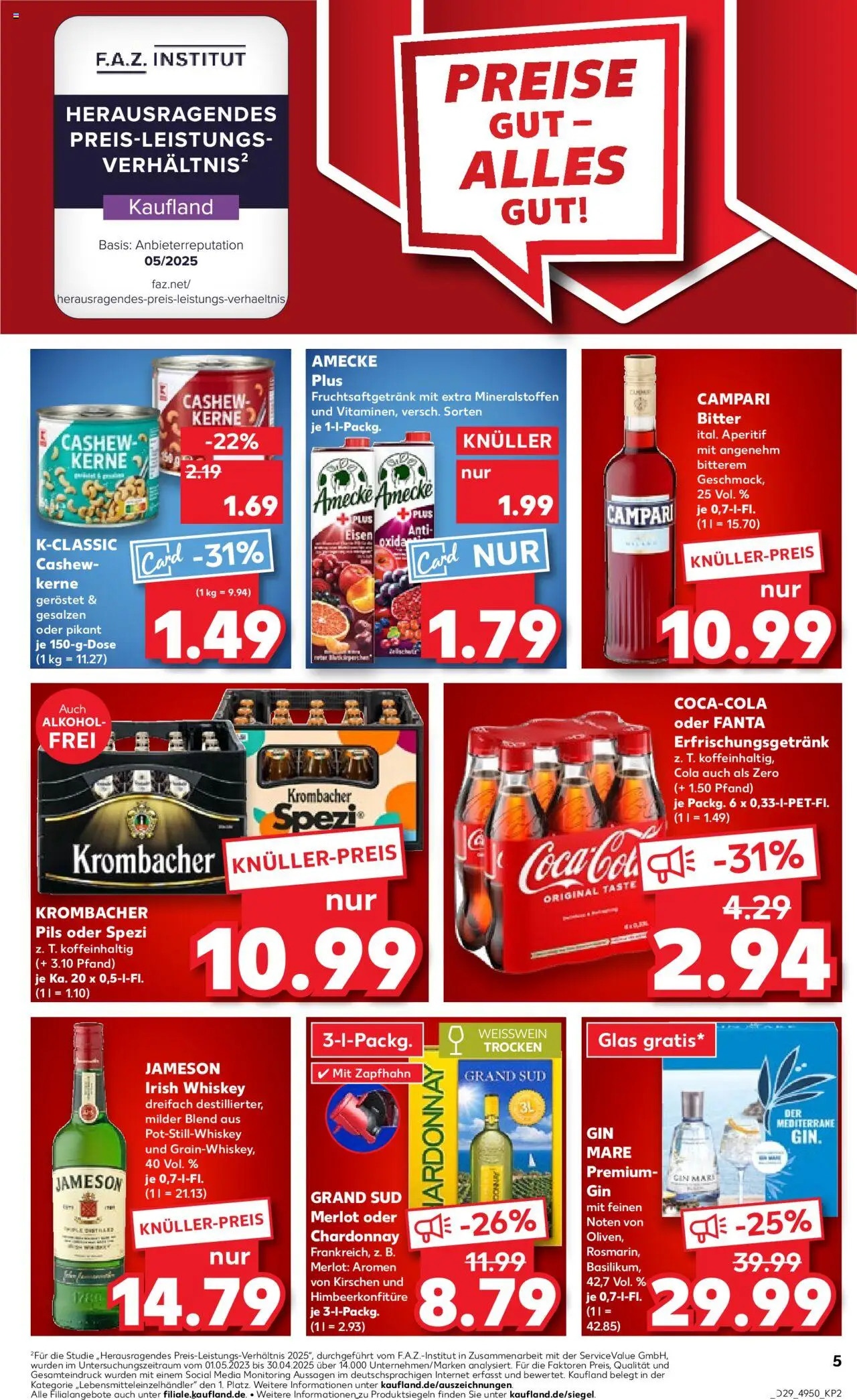 Kaufland prospekt Stuttgart	 - gültig ab dem 17.07.2025 | Seite: 5 | Produkte: Cola, Weißwein, Gin, Whiskey