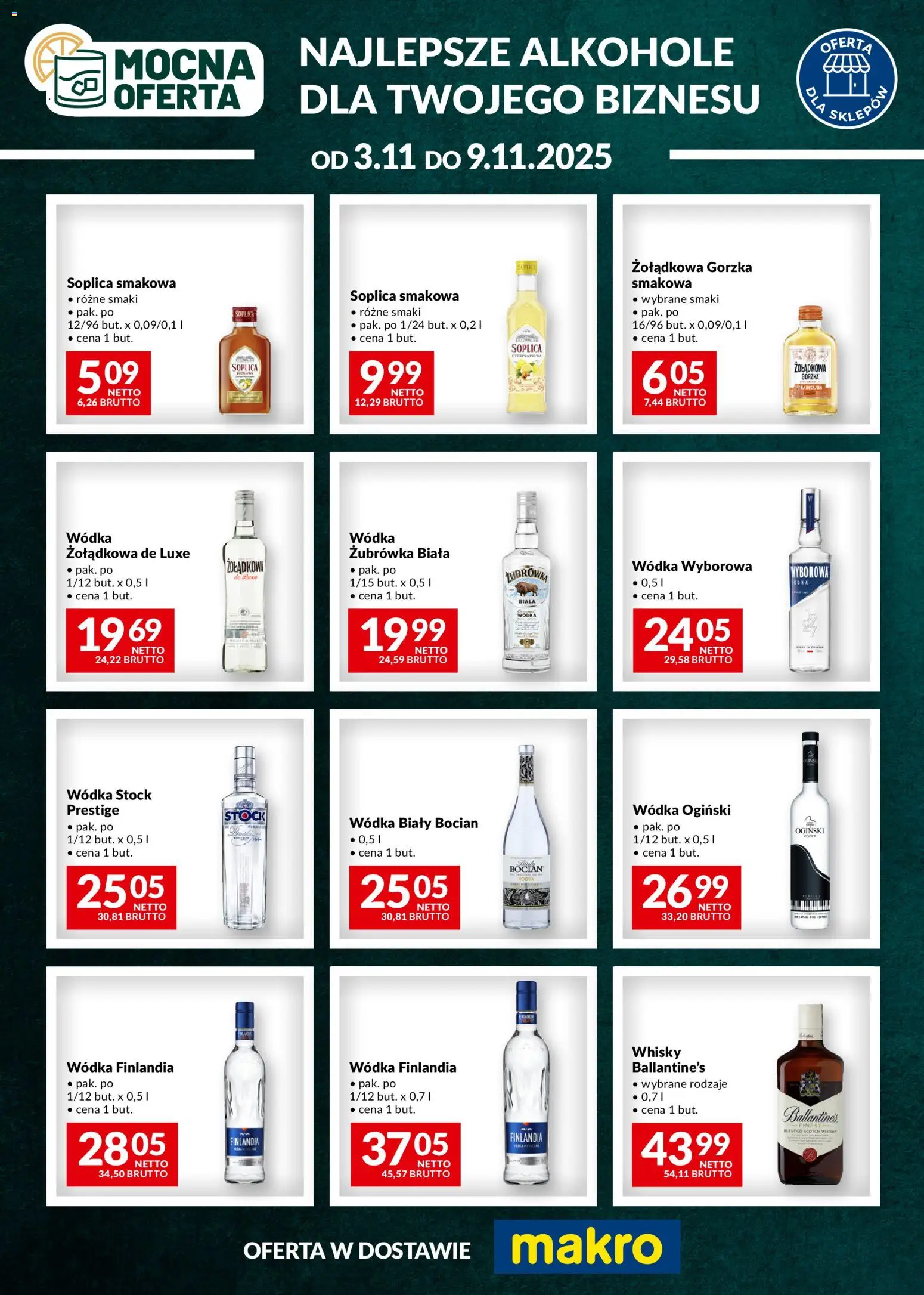 Makro Gazetka - Mocna oferta od 03.11.2025 | Strona: 1 | Produkty: Wódka finlandia, Wódka Stock, Wódka Ogiński, Whisky