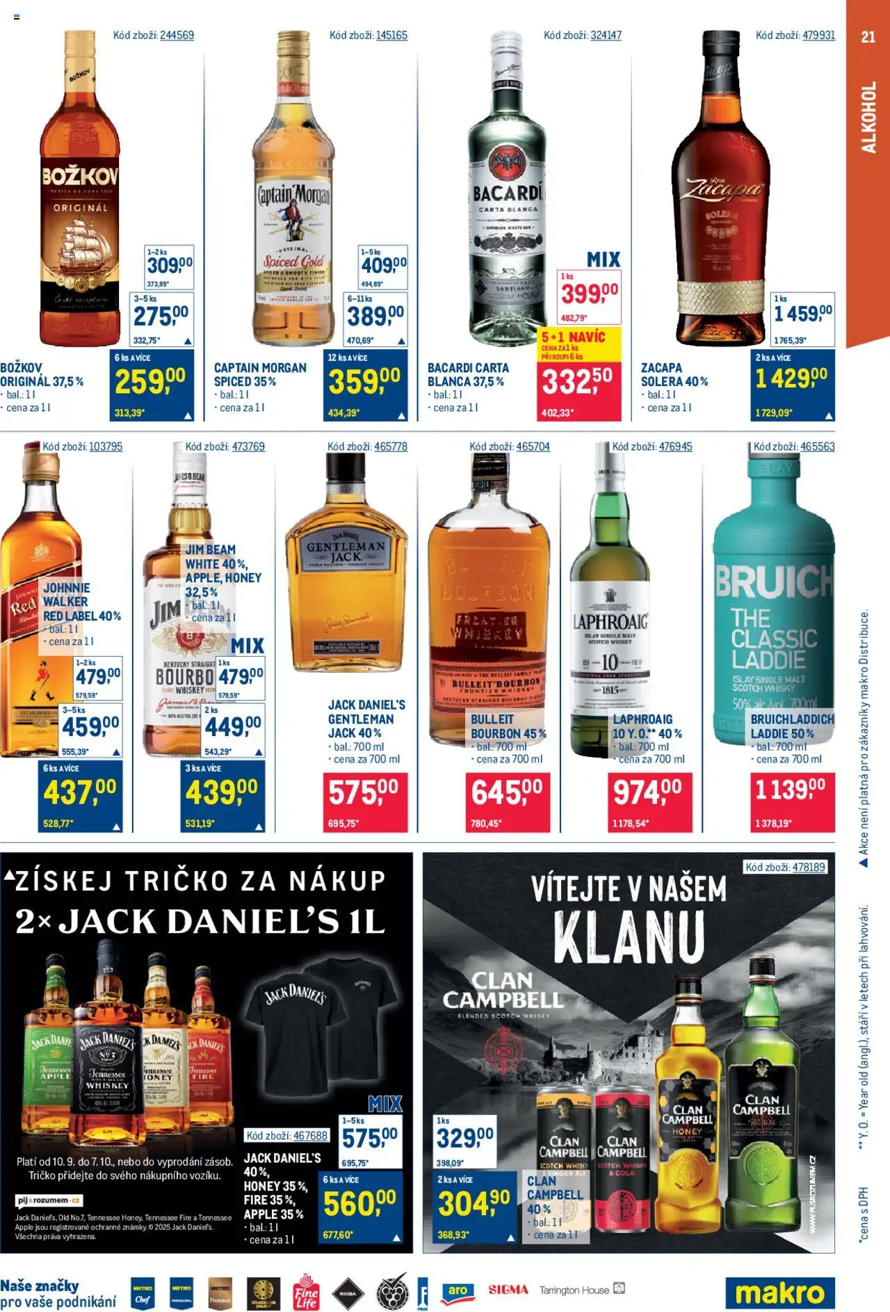 Makro leták - Gastronomie od 24.09.2025 | Strana: 21 | Produkty: Whiskey, Whisky, Jack Daniel’s, Božkov
