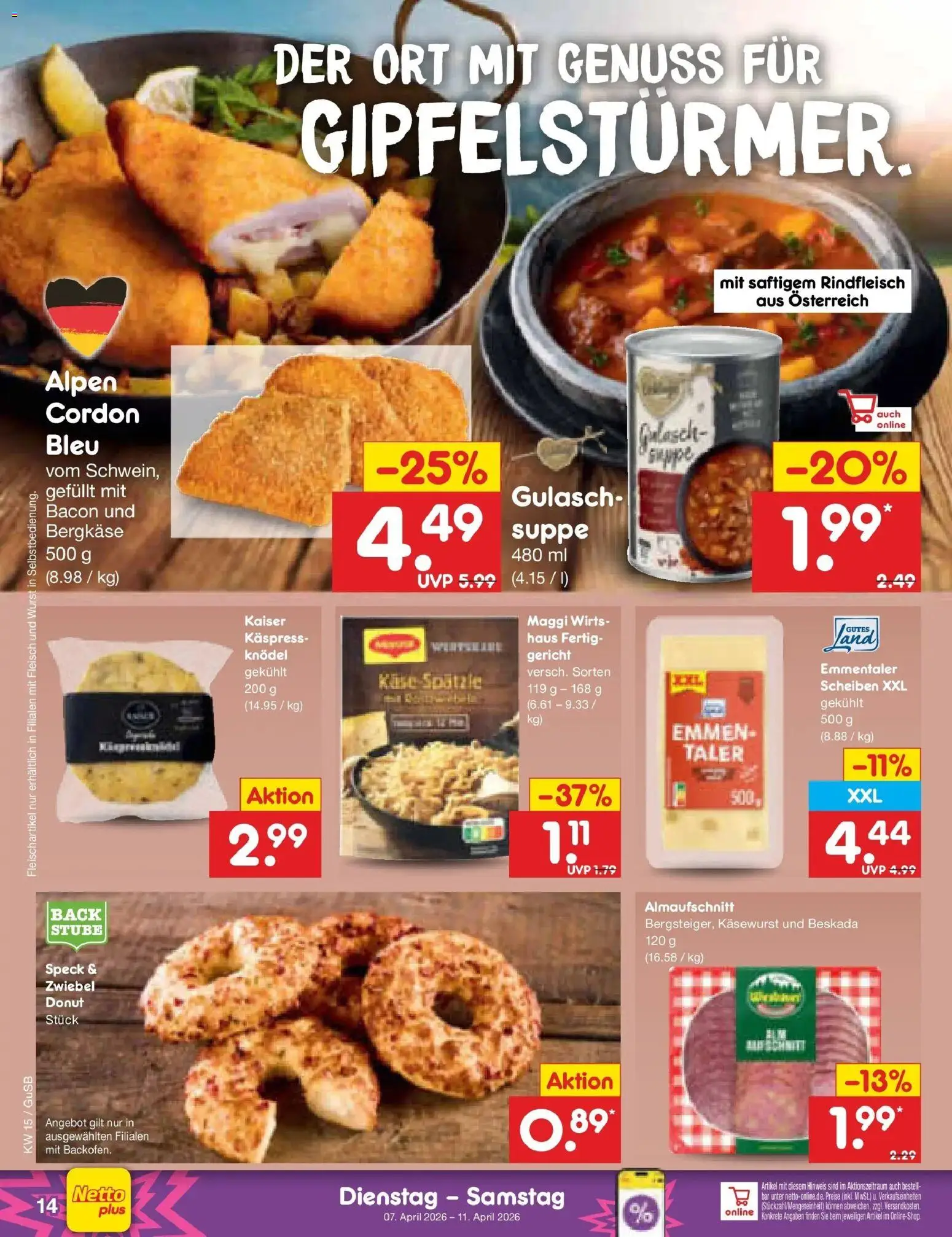 Netto Marken-Discount Prospekt Machern	 – gültig ab 05.04.2026 | Seite: 16 | Produkte: Maggi, Käse, Gulasch, Rindfleisch