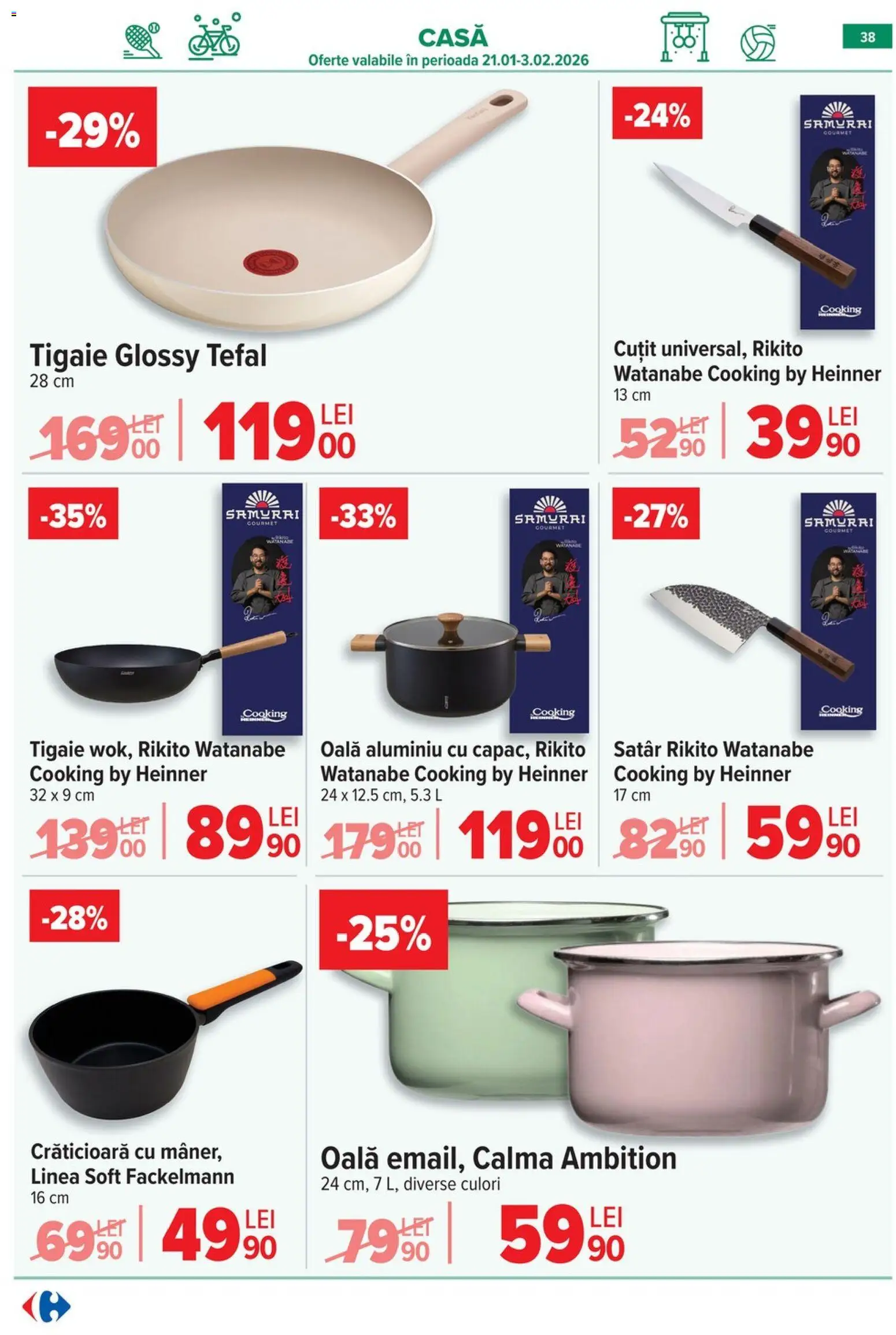 Noul catalog Carrefour – valabil de la 21.01.2026 | Pagină: 38 | Produse: Tigaie, Oală, Cuțit