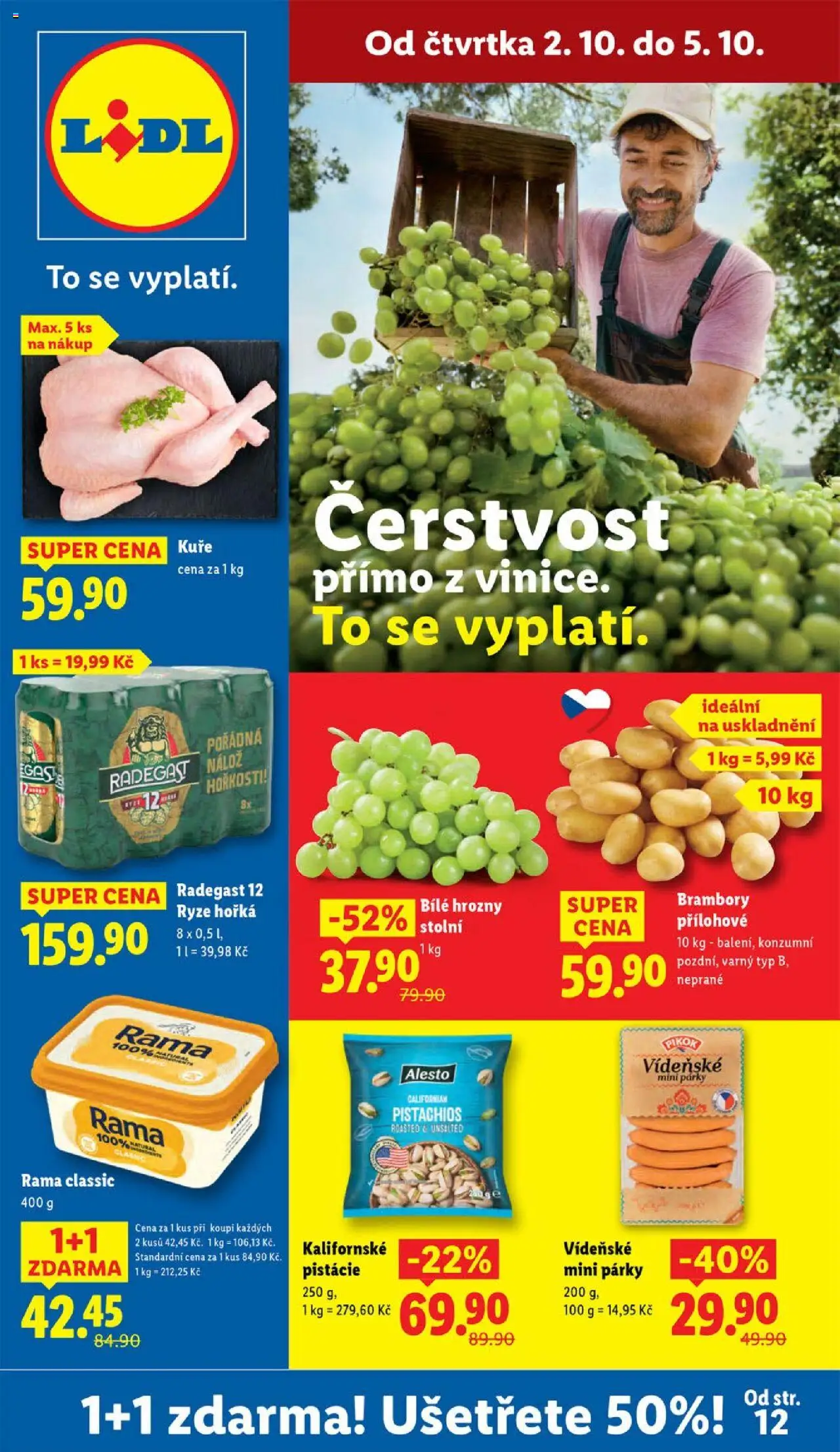 Lidl leták od 02.10.2025 | Strana: 1 | Produkty: Rama, Radegast 12, Radegast, Hrozny