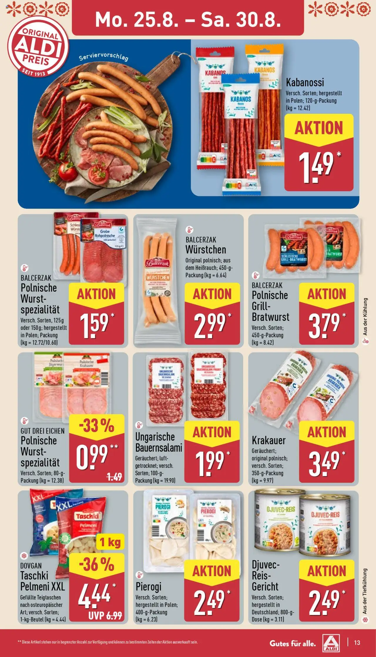Aldi Prospekt 	 - gültig ab dem 25.08.2025 | Seite: 13 | Produkte: Grill, Bratwurst, Wurst, Reis