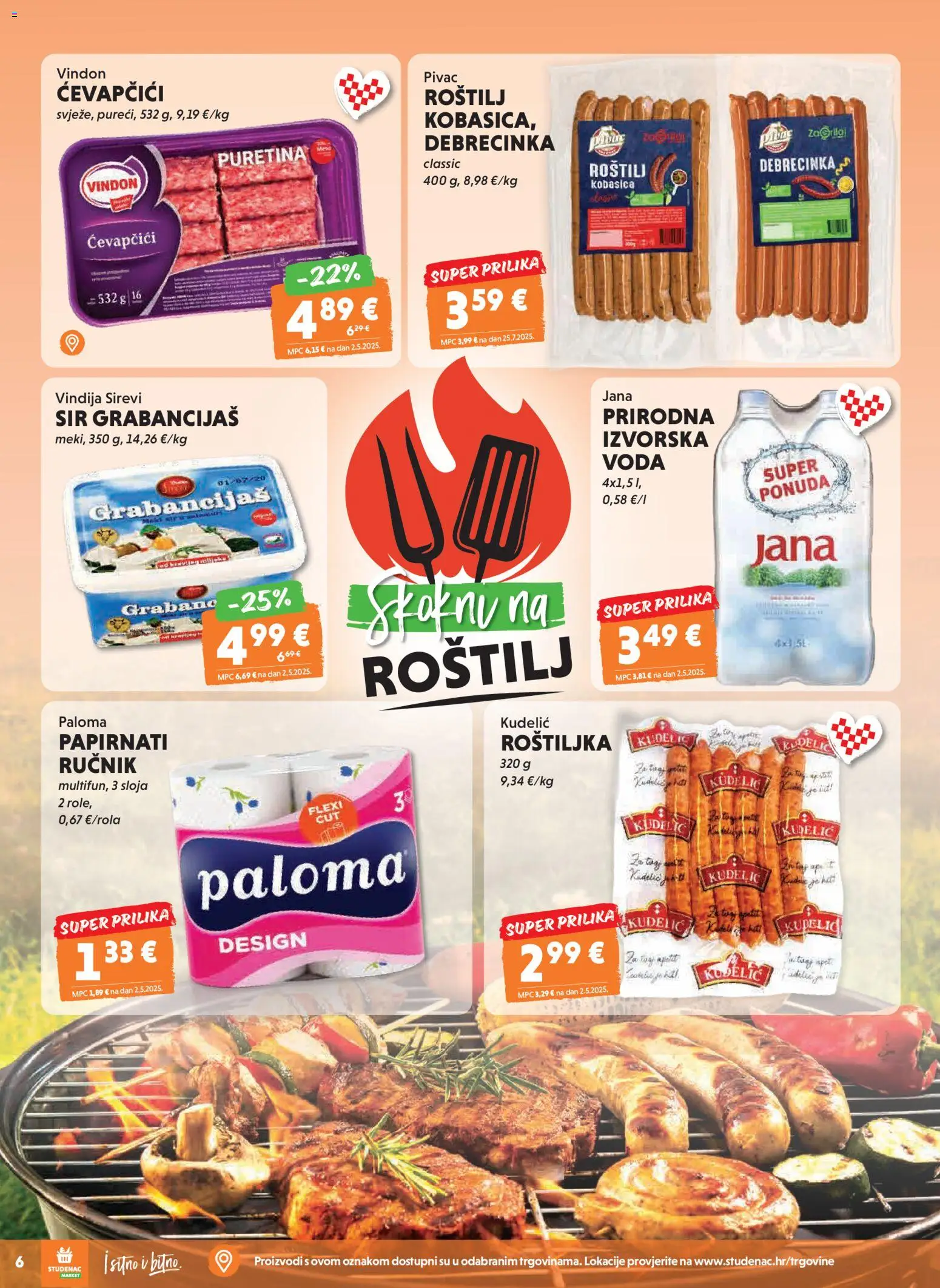 Studenac katalog | vrijedi od 29.04.2026 | Stranica: 6 | Proizvodi: Roštilj, Vindija, Puretina, Voda