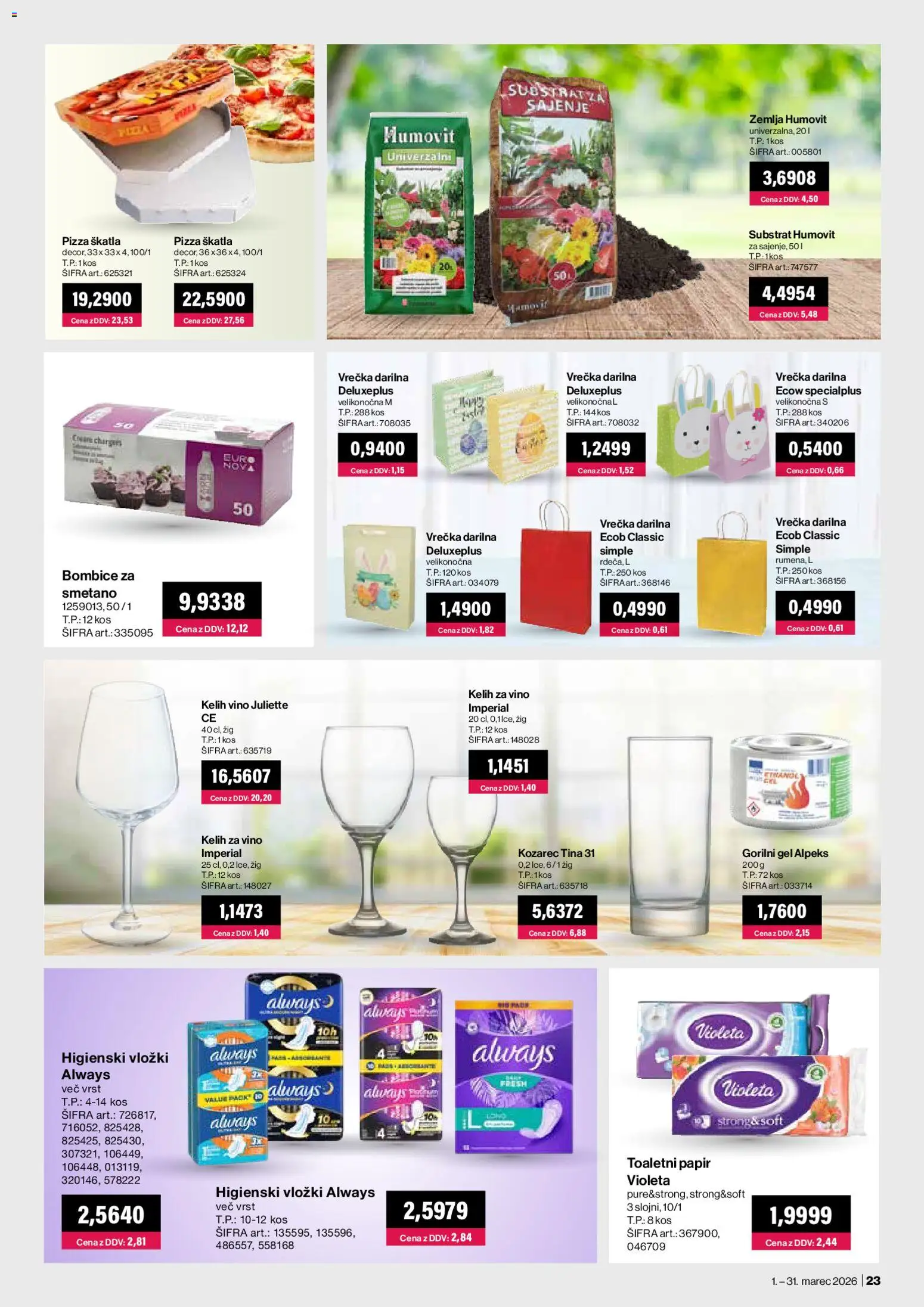 Novi Mercator katalog ponudbe – veljaven od 01.03.2026 | Stran: 23 | Izdelki: Vložki, Skatla, Kos, Vino