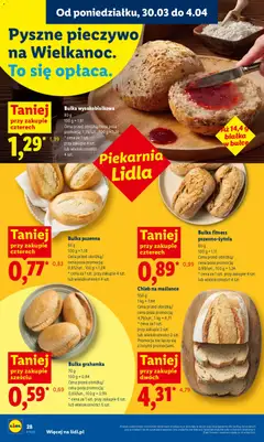 Pogląd oferty "Bułka pszenna, 65 g, 100 g = 1,18" - ważna od 30.03.2026 | Strona: 28 | Produkty: Chleb na maślance, Piekarnia, Bułka fitness, Chleb