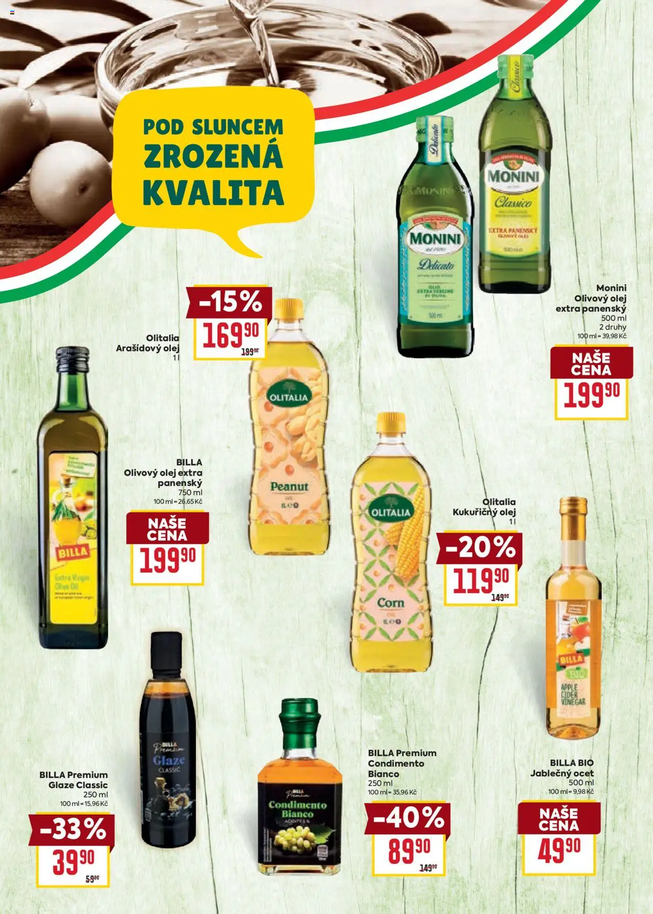 Billa katalog - Itálie od 01.10.2025 | Strana: 4 | Produkty: Olivový olej, Ocet, Jablečný ocet, Apple