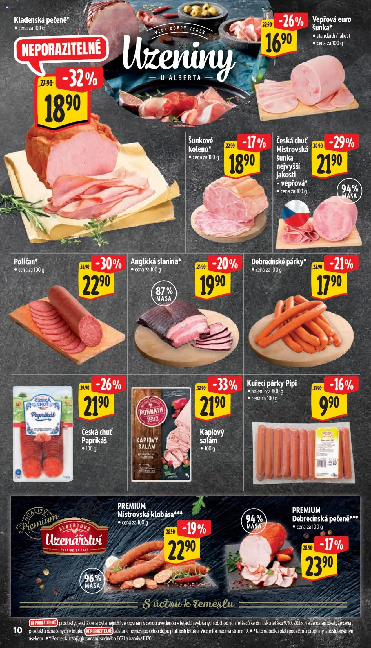 Albert leták - Supermarket od 15.10.2025 | Strana: 19 | Produkty: Šunka, Párky, Klobása, Uzeniny