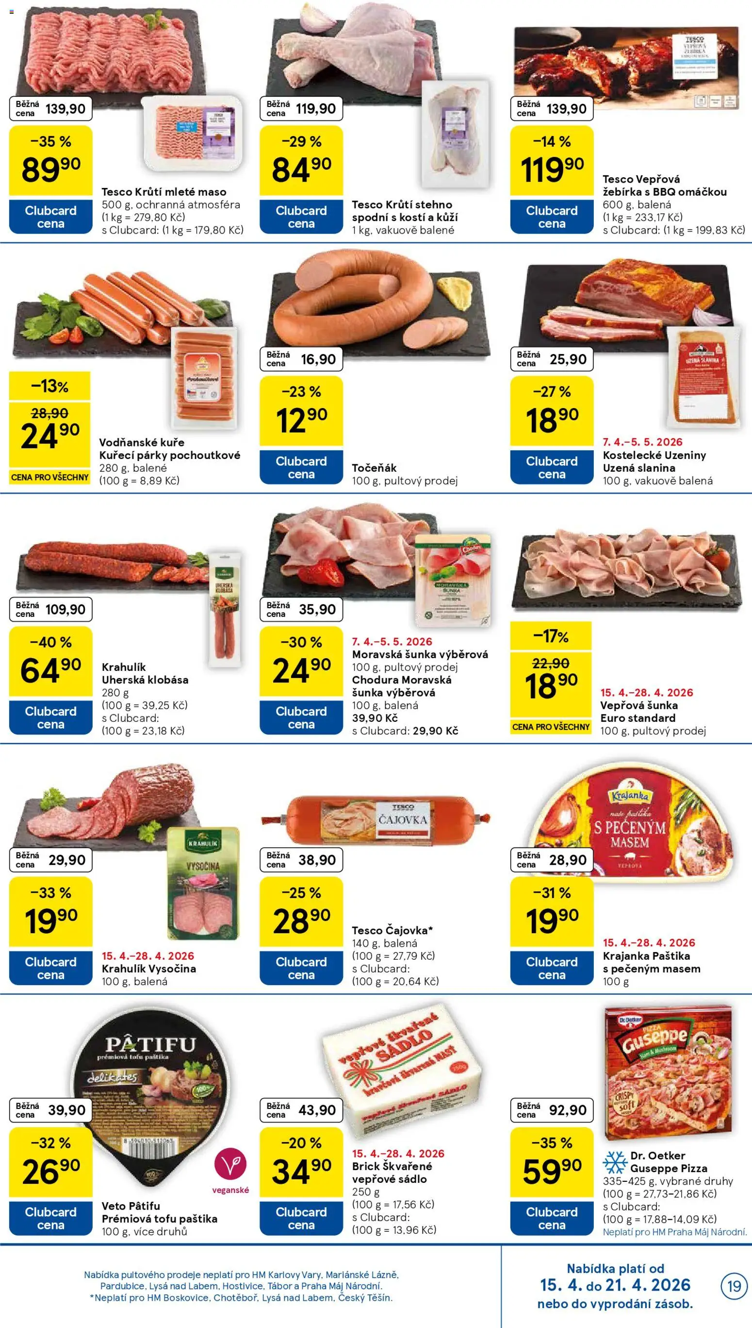 Tesco leták - Hypermarket od 15.04.2026 | Strana: 19 | Produkty: Pizza, Klobása, Tofu, Uzeniny